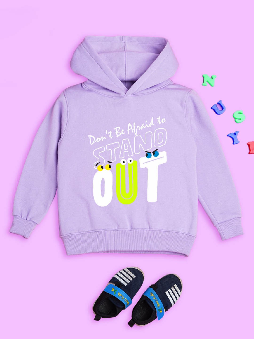 

NUSYL Kids Typography Printed Hooded Neck Fleece Pullover Sweatshirt, Purple