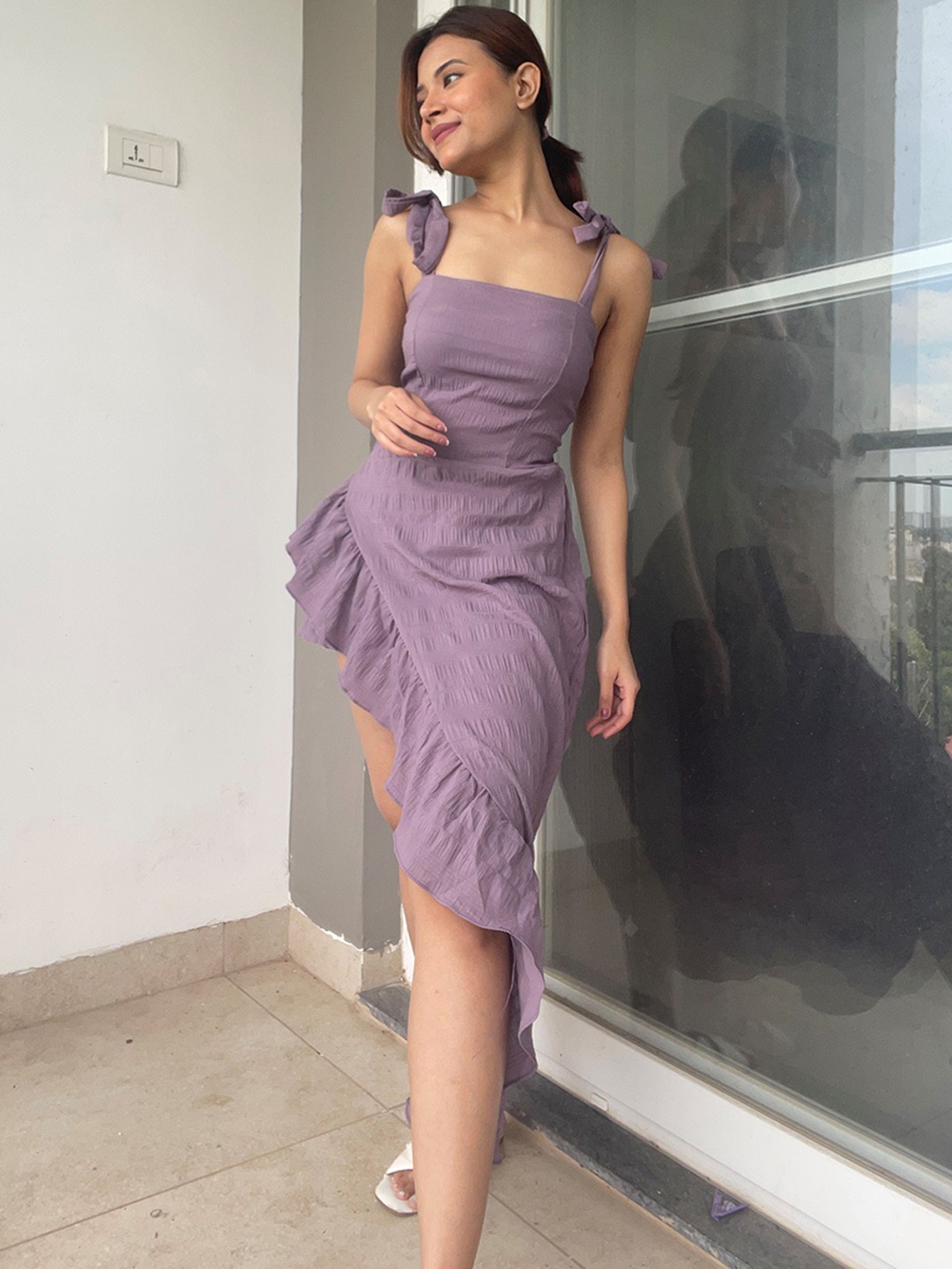 

StyleAsh Asymmetric Ruffles Longline Top With Shorts, Violet