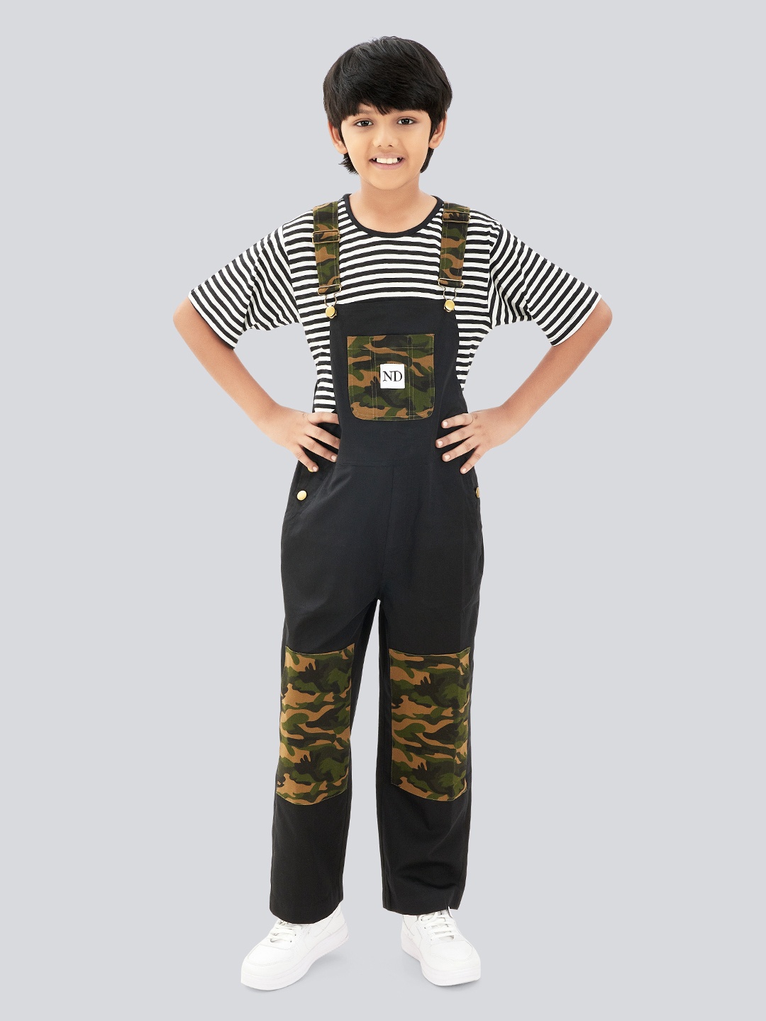 

Olele Boys Labra Twill Camouflage Printed Cotton Dungarees, Black