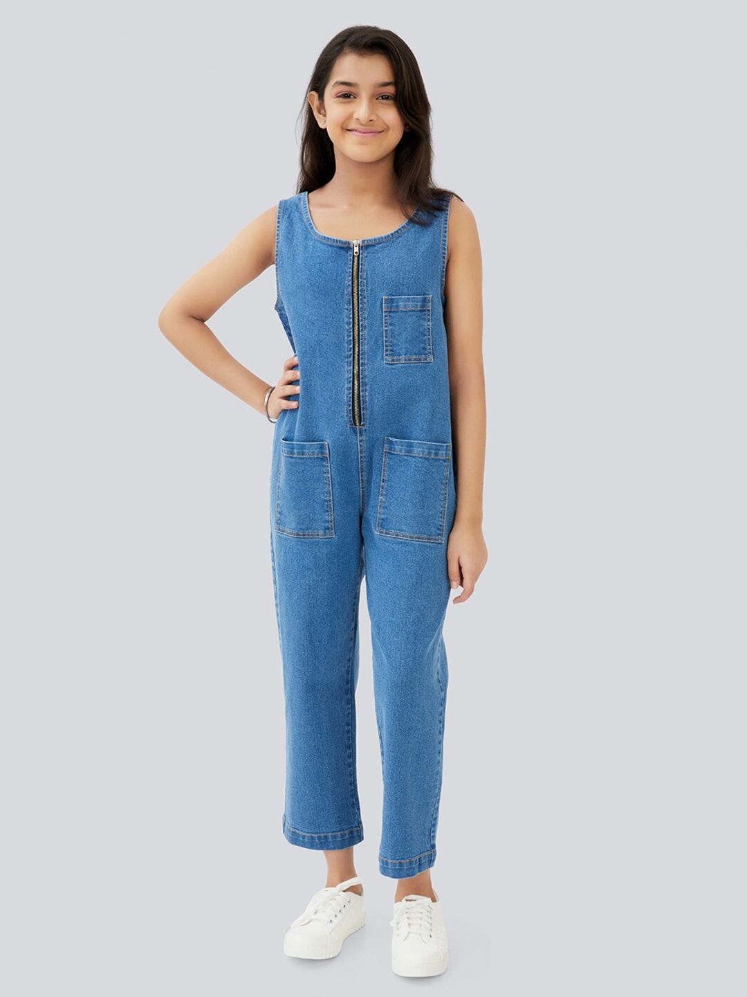 

Olele Girls Jupiter Cotton Basic Jumpsuit, Blue