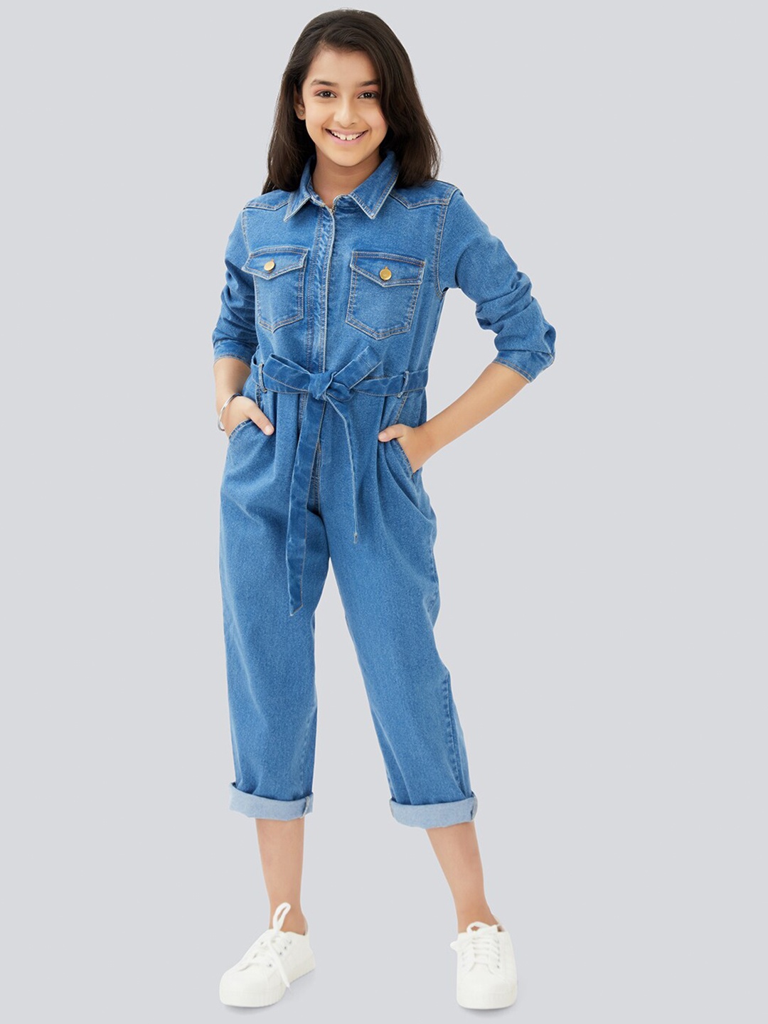 

Olele Girls Brooklyn Denim Boiler Suit with Zipper Opening, Blue