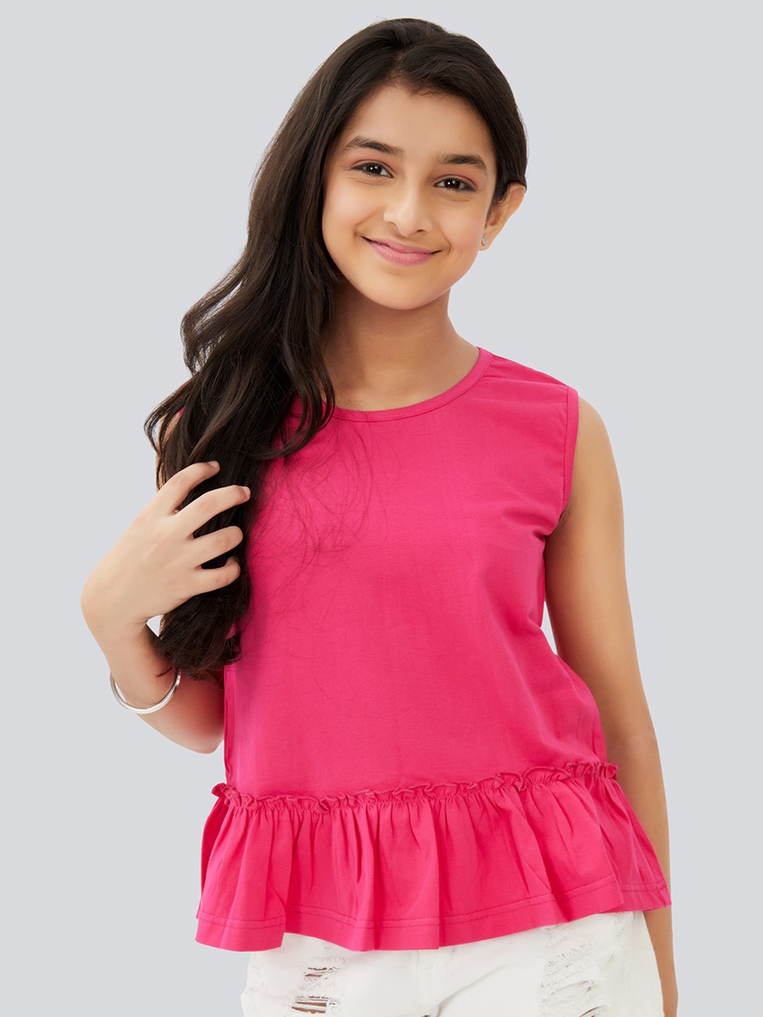 

Olele Girls Barbie Cotton Peplum Top, Pink