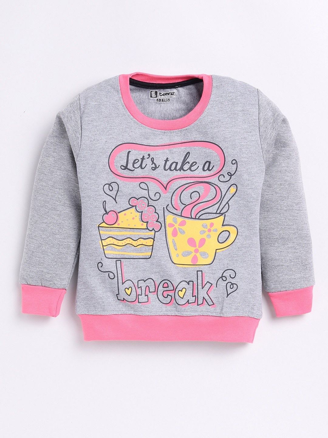 

Eteenz Girls Printed Premium Cotton Sweatshirt, Grey