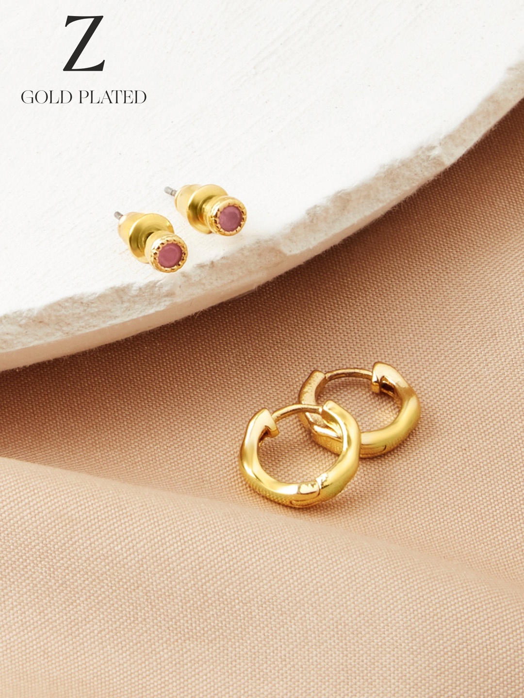 

Accessorize Set Of 2 Gold-Plated Z Rose Quartz Molten Earrings