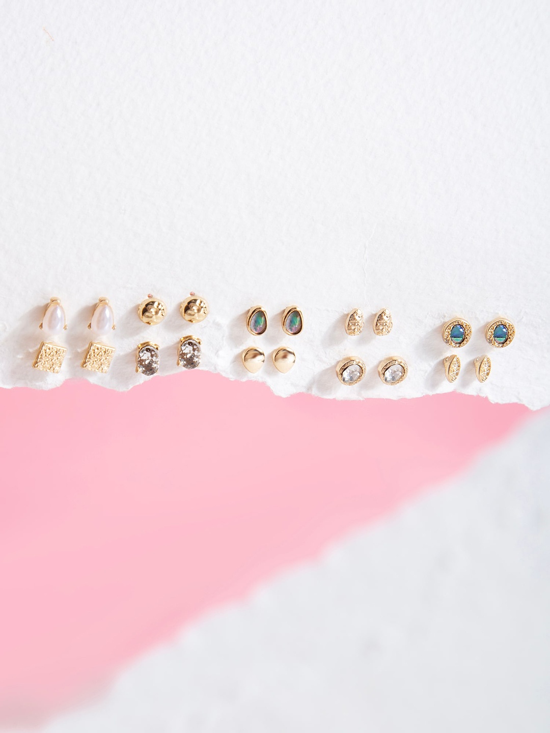 

Accessorize Set Of 10 Hammered Metal Stud Earrings, Gold
