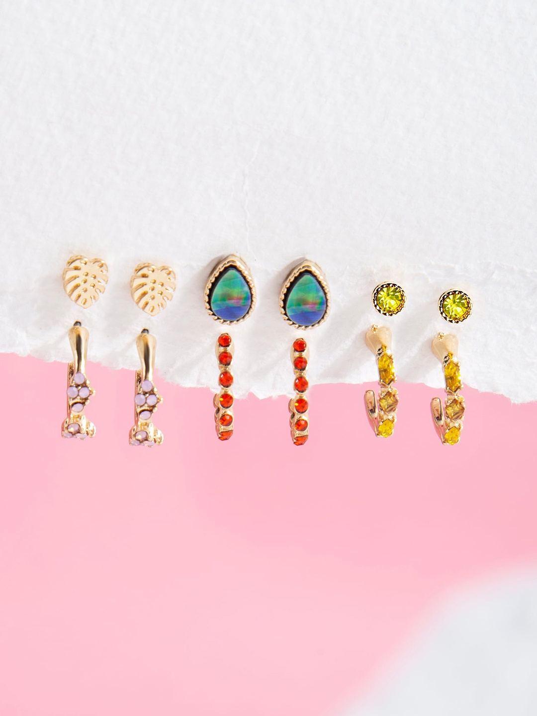 

Accessorize Pack Of 6 Crystal Studded Studs Earrings, Gold