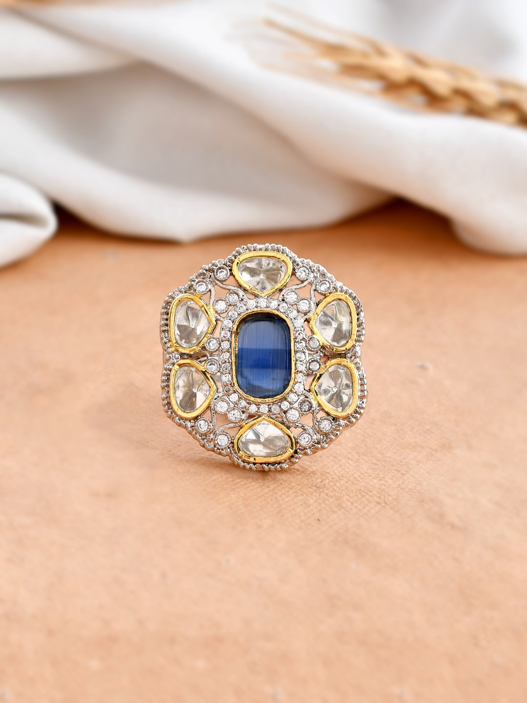 

DASTOOR Gold Plated Kundan & Stone Studded Adjustable Finger Ring
