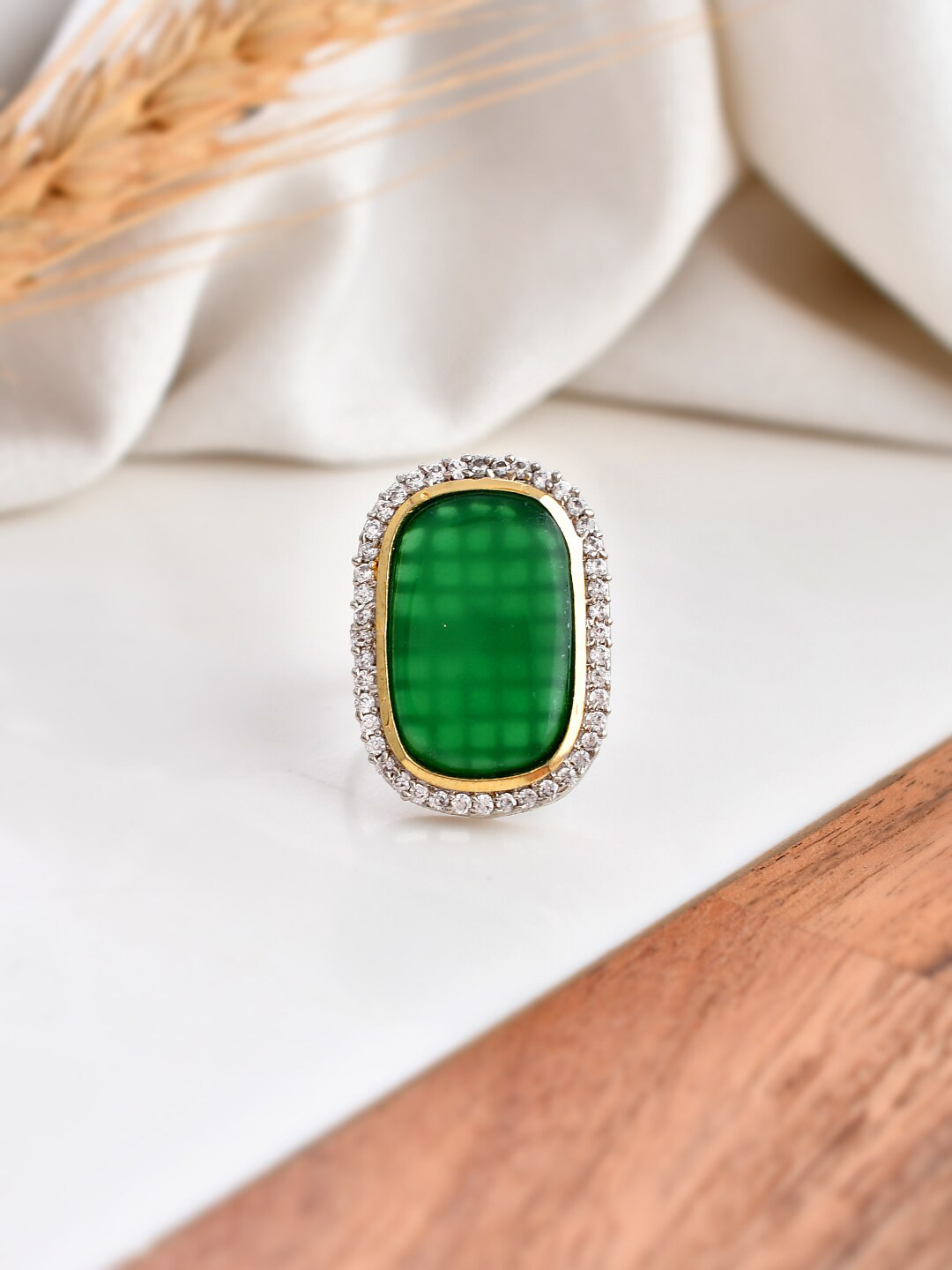 

DASTOOR Gold Plated Stone Studded Adjustable Finger Ring