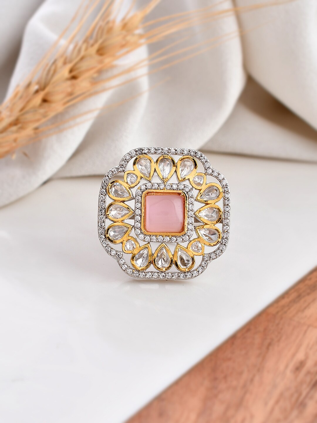 

DASTOOR Gold Plated Kundan Studded Adjustable Finger Ring