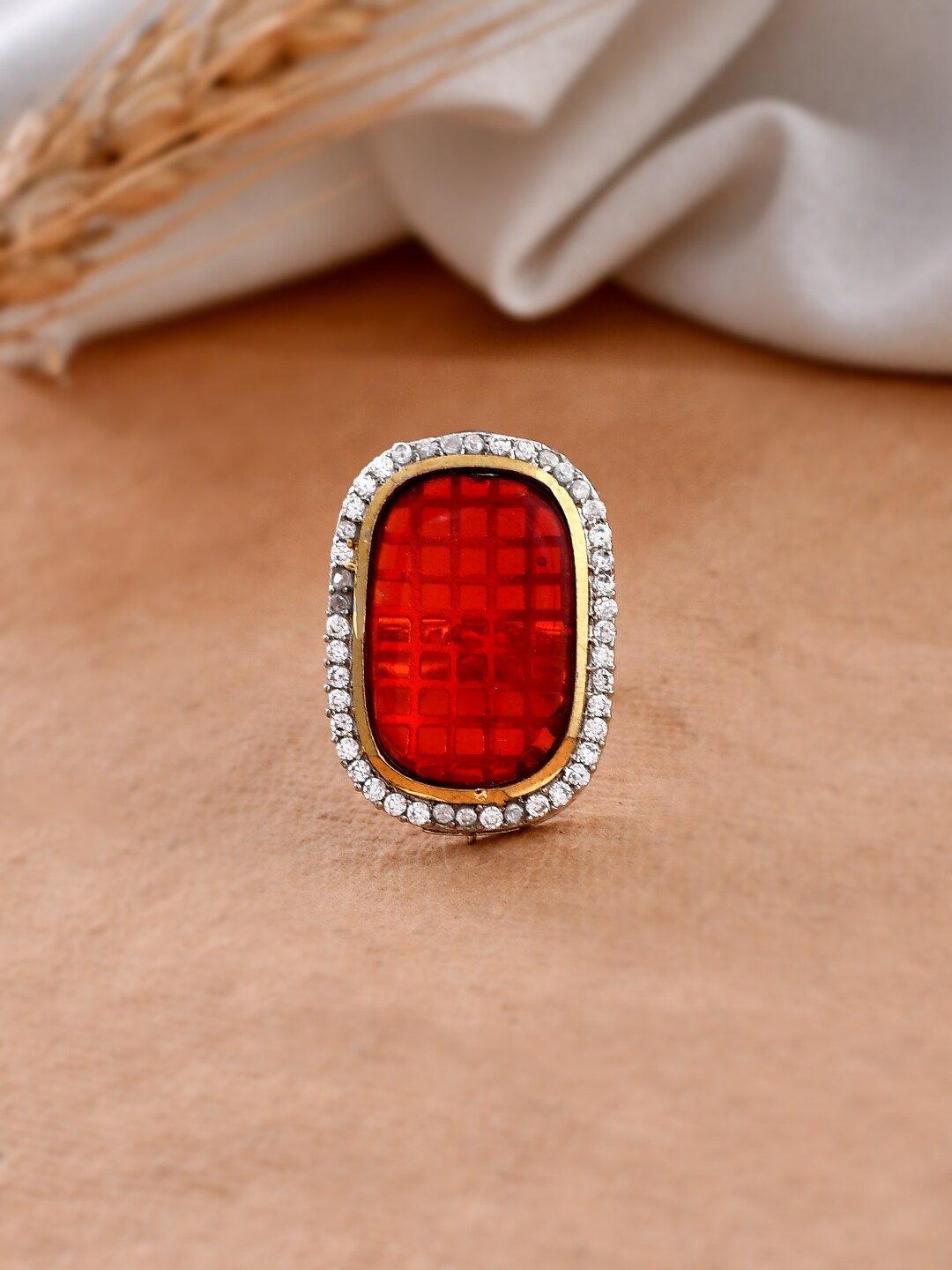 

DASTOOR Gold Plated Stone Studded Adjustable Finger Ring