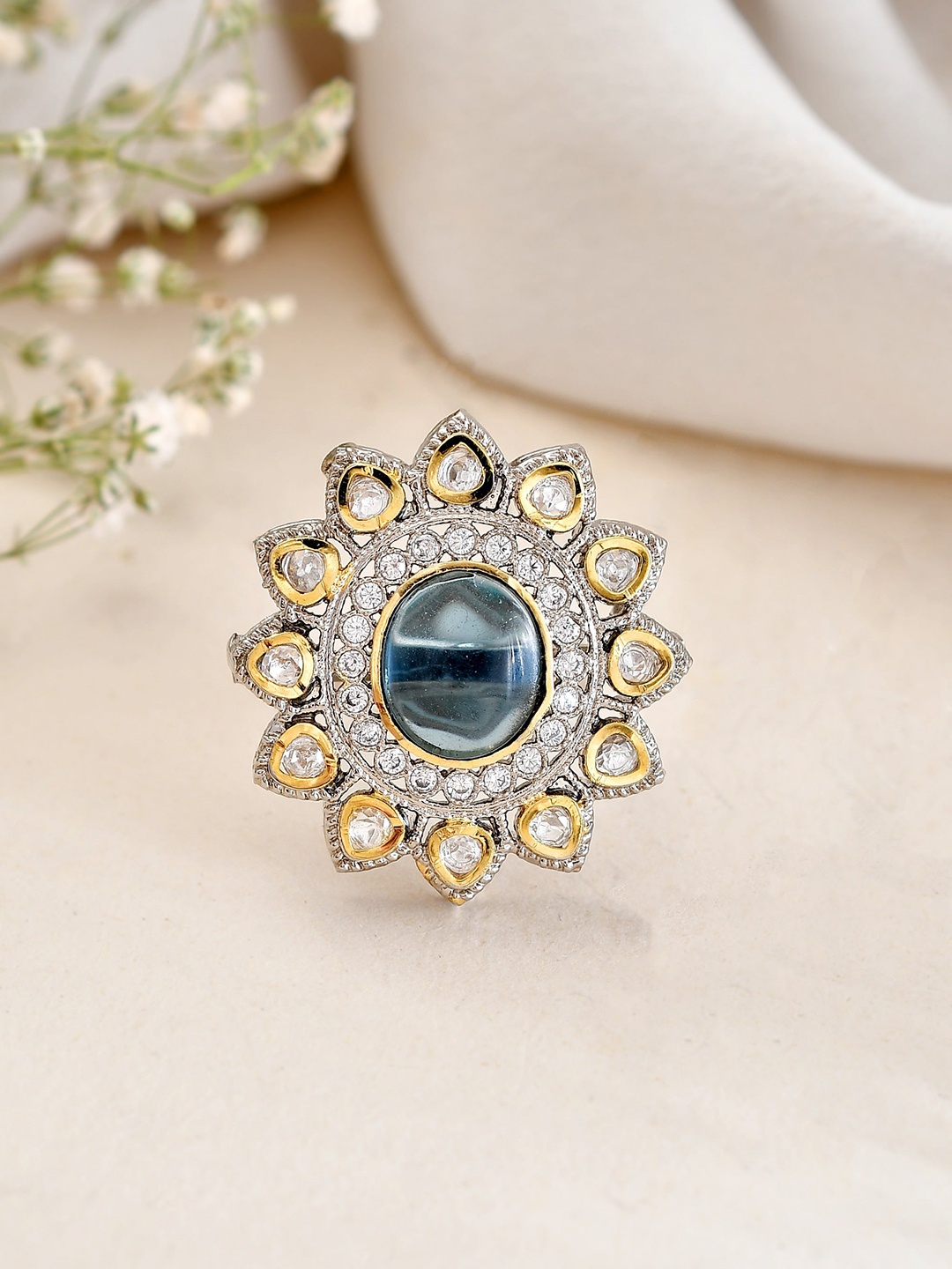 

DASTOOR Gold Plated Kundan Stone Studded Adjustable Victorian Finger Ring