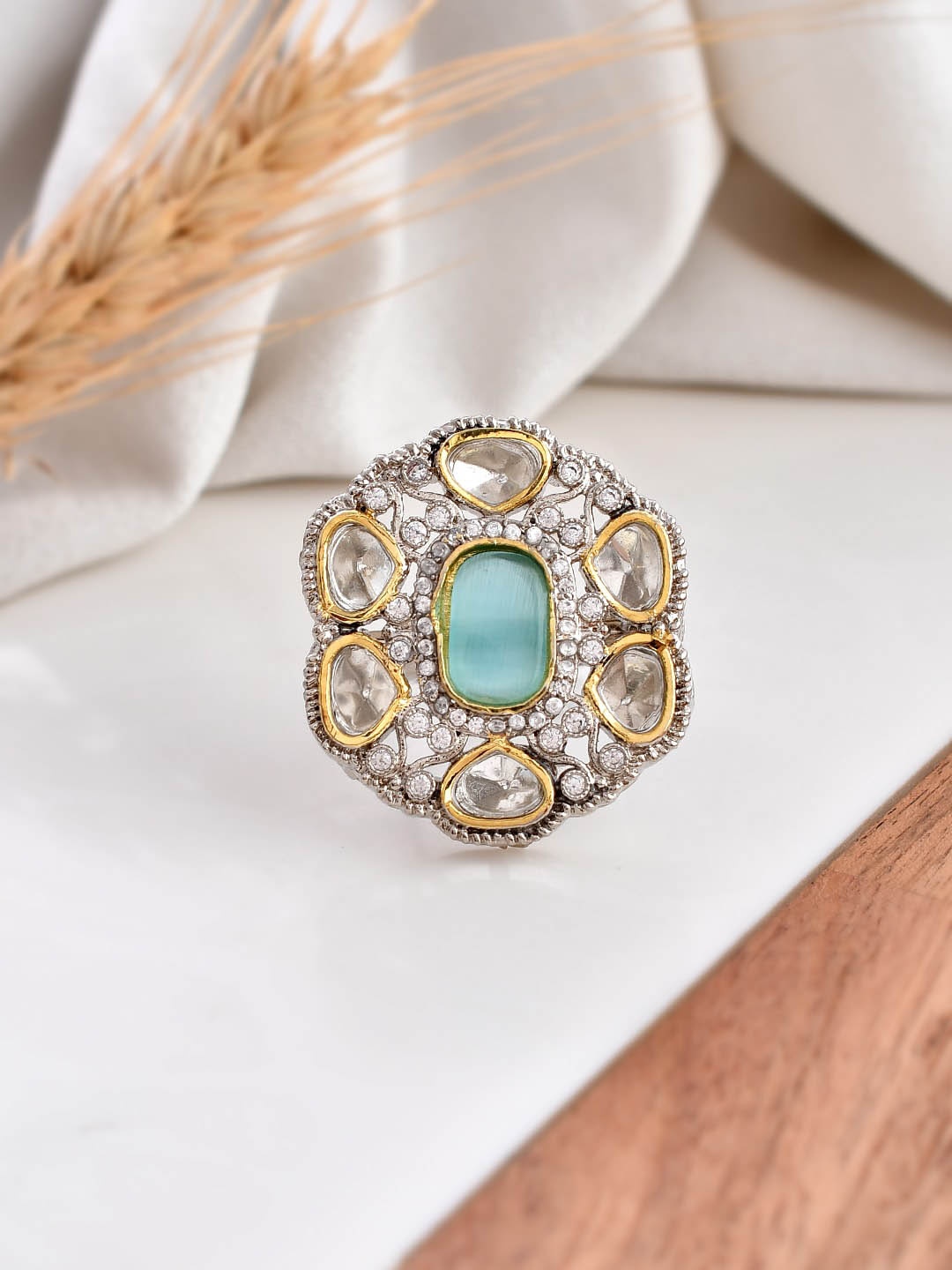 

DASTOOR Gold Plated Kundan Stone Studded Adjustable Finger Ring