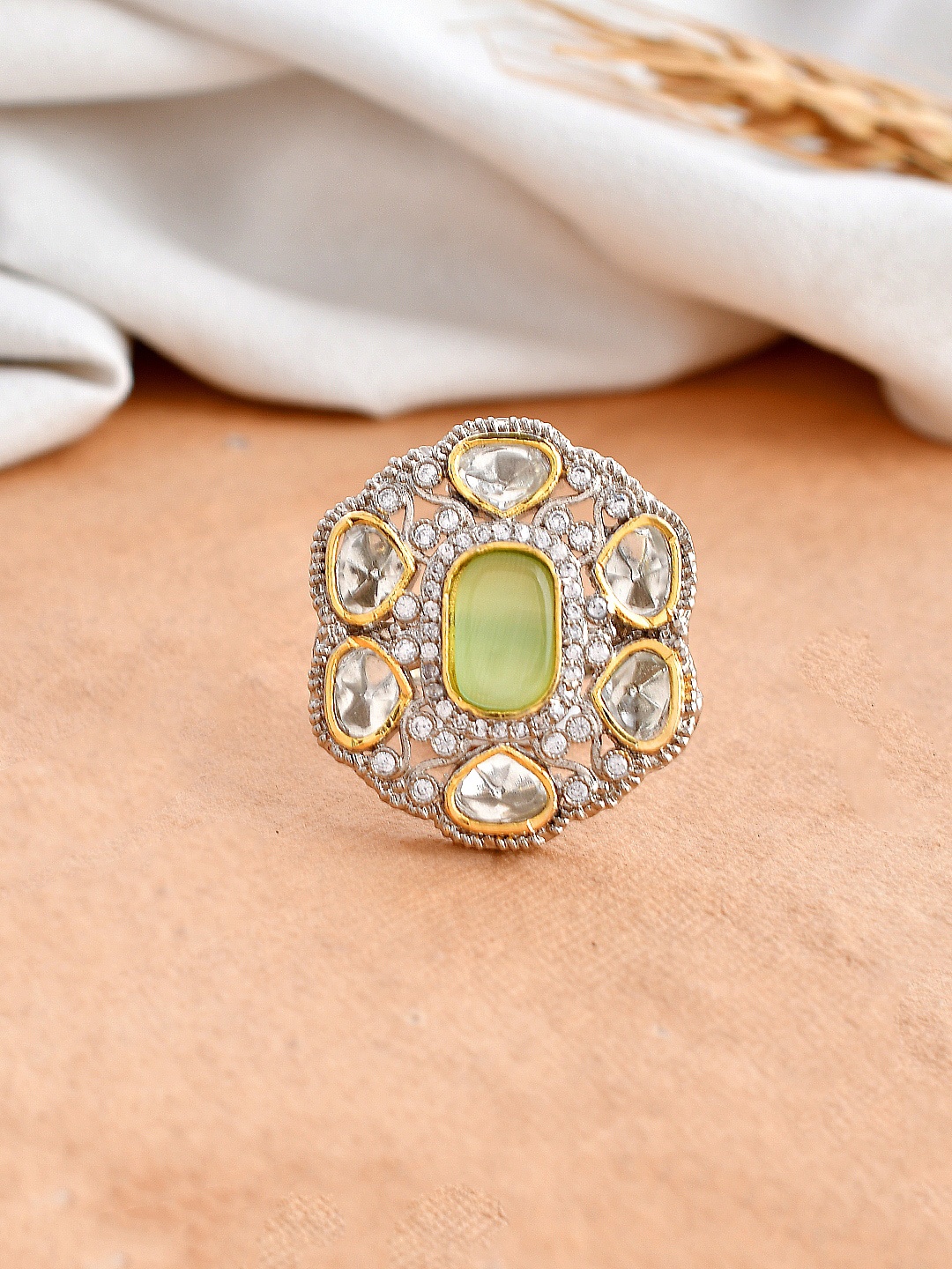 

DASTOOR Galaxy Gold-Plated Kundan Stone-Studded Adjustable Ring