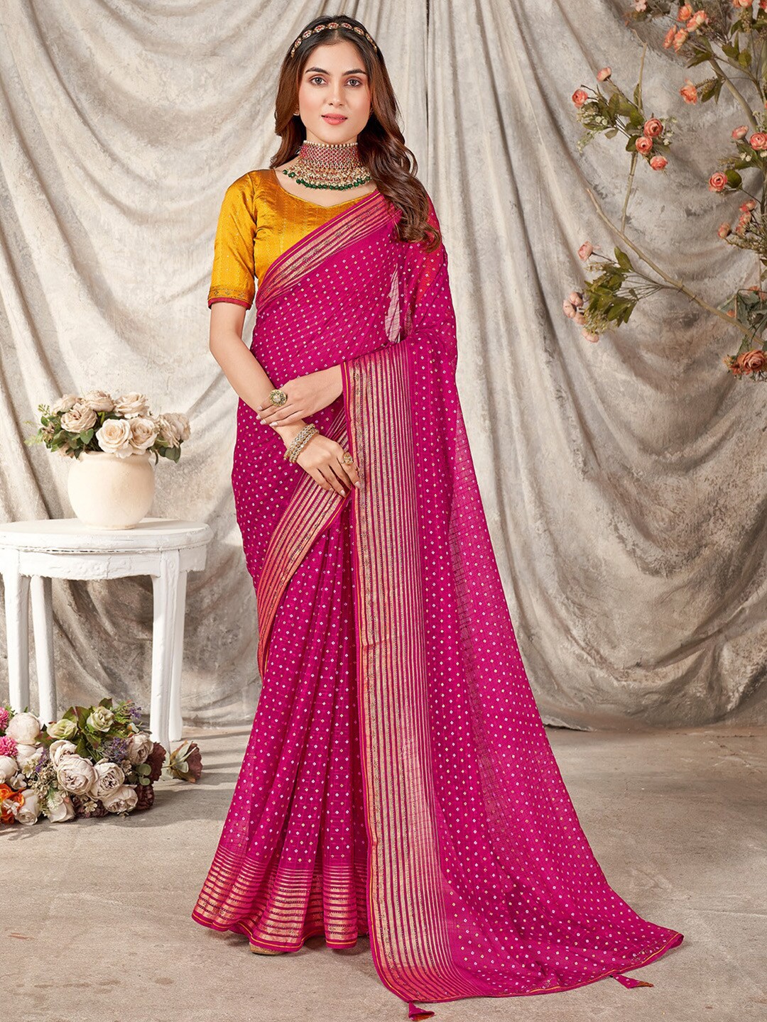 

Saree mall Bandhani Printed Bandhani Saree, Pink