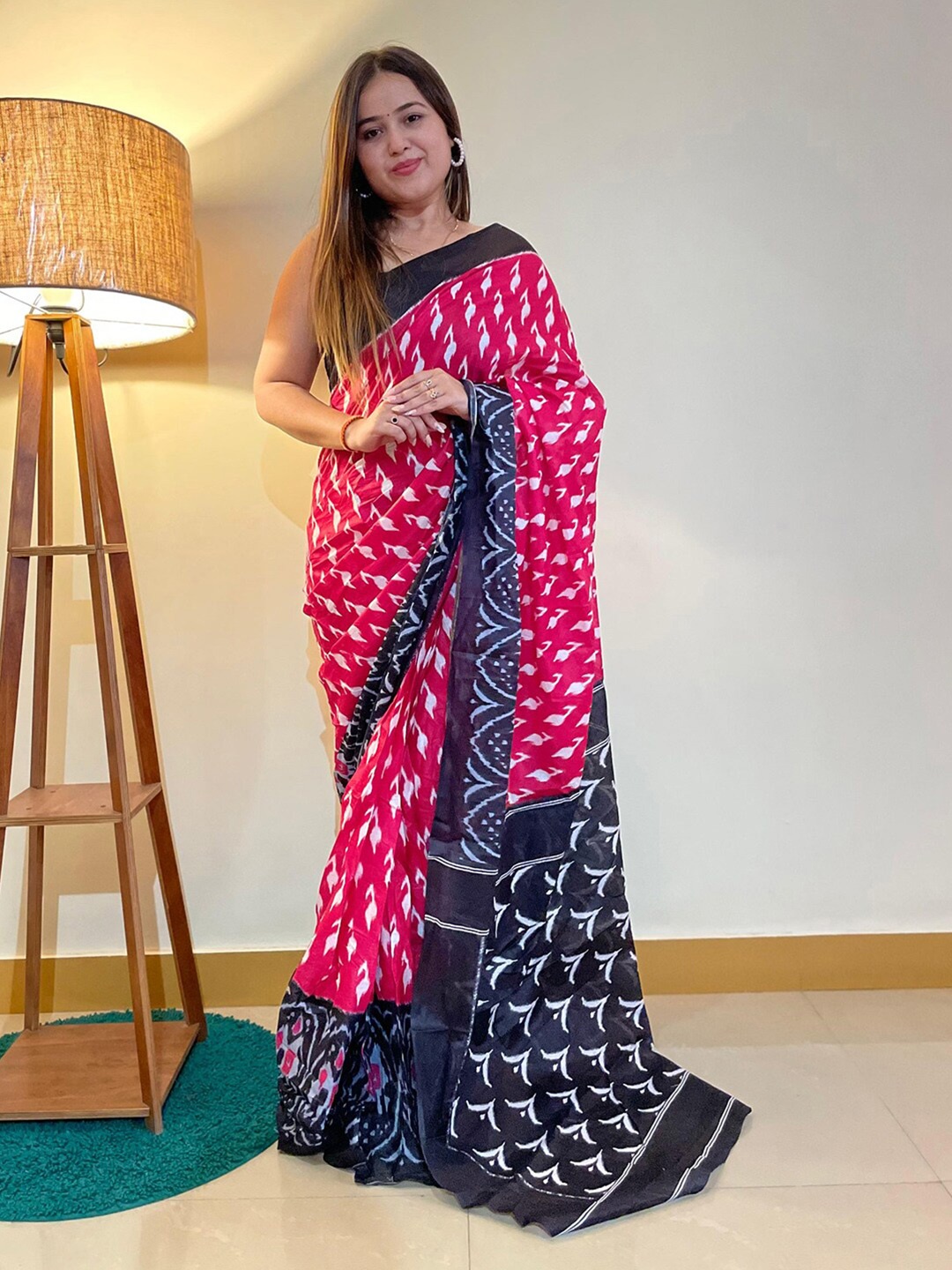 

Saree mall Ethnic Motifs Printed Pure Cotton Bagh Saree, Pink