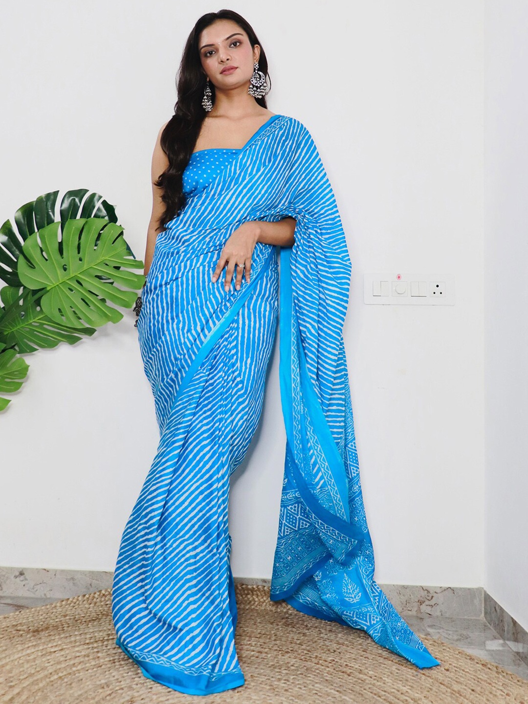 

Saree mall Leheriya Printed Pure Cotton Saree, Blue