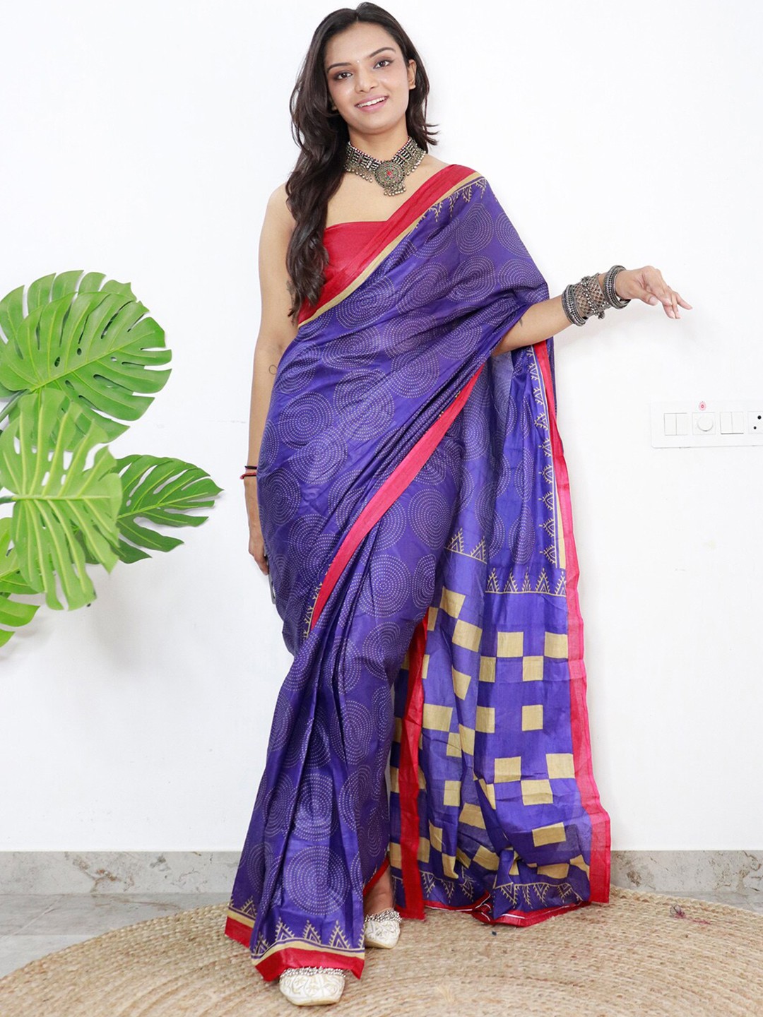 

Saree mall Ethnic Motifs Printed Pure Cotton Sarees, Purple
