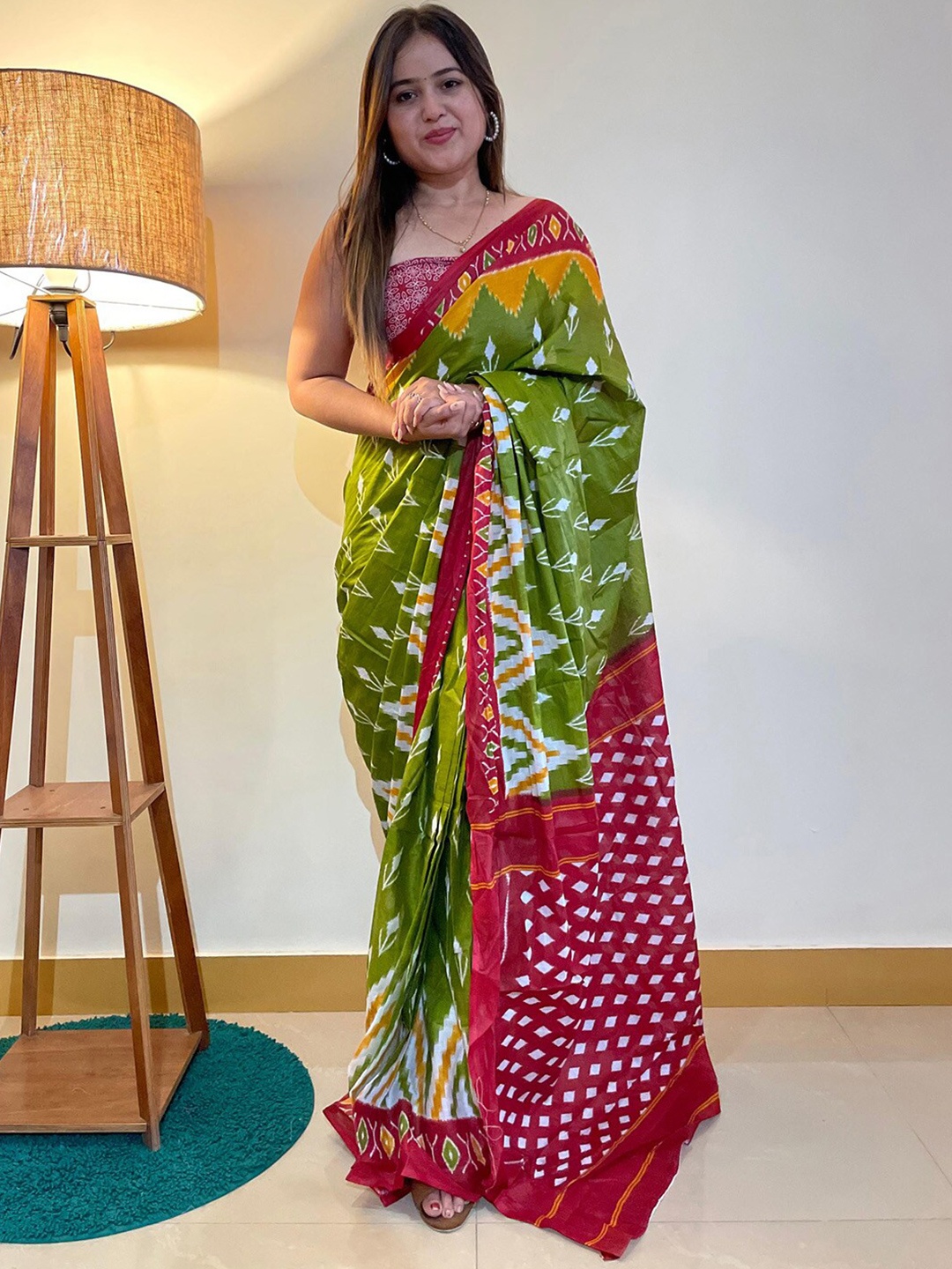 

Saree mall Ethnic Motifs Pure Cotton Bagh Sarees, Green