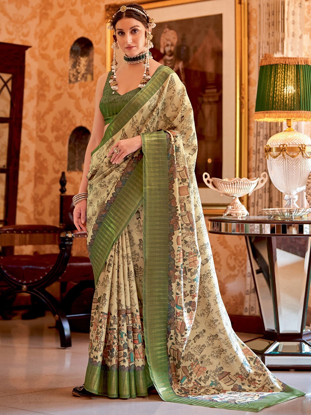 

Saree mall Ethnic Motifs Printed Sarees, Cream