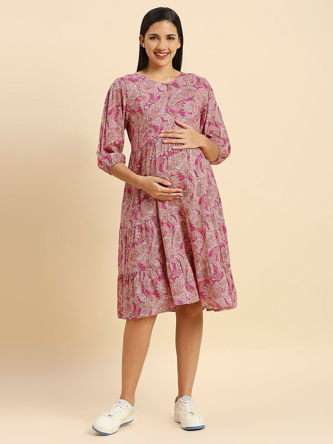 

MomToBe Paisley Print Tiered Maternity A-Line Dress, Pink