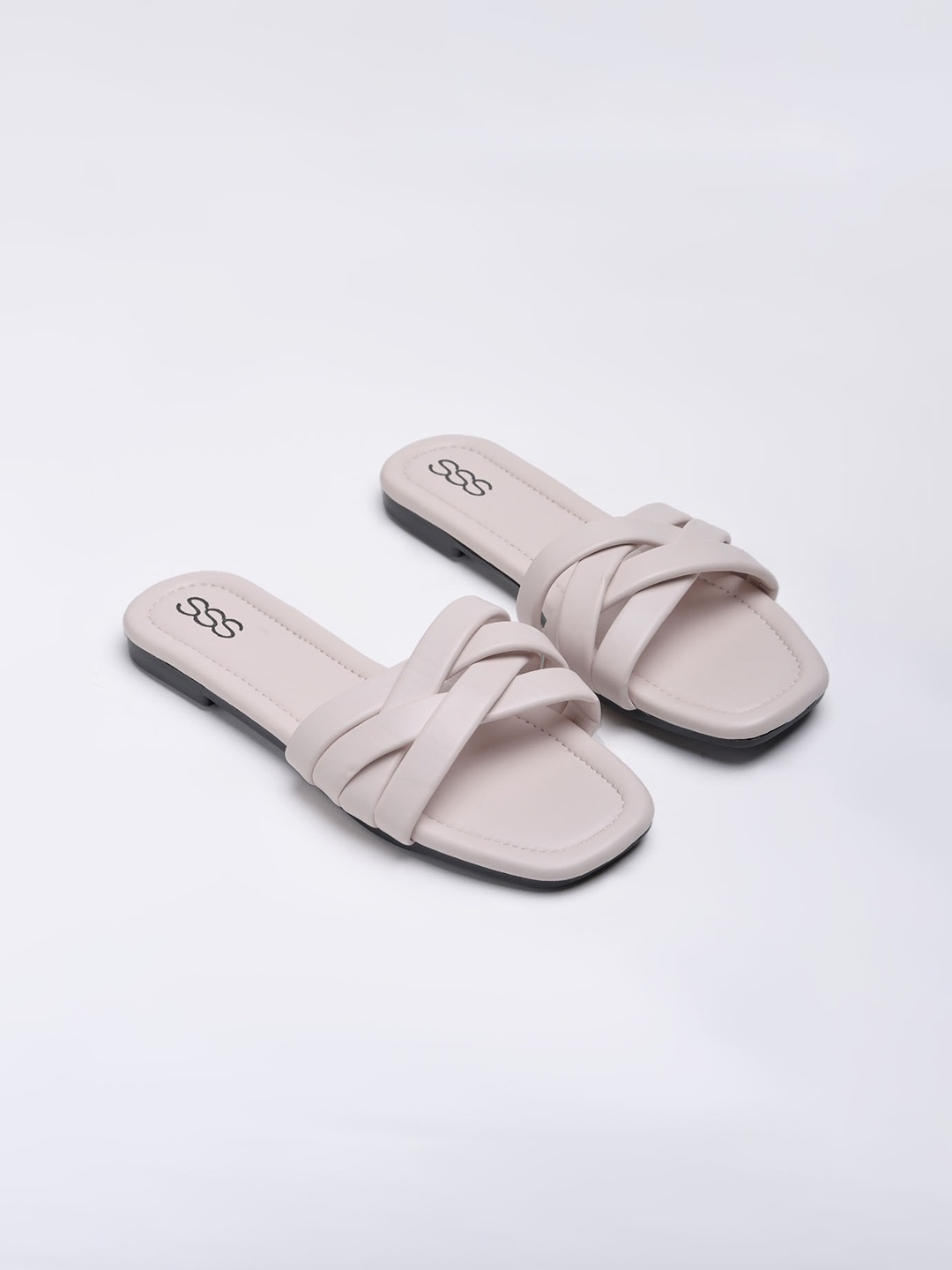 

Street Style Store Cross Strap Open Toe Flats, Cream