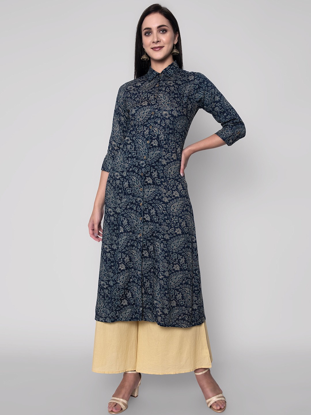 

Wodreams Ethnic Motifs Printed A Line Kurta, Blue