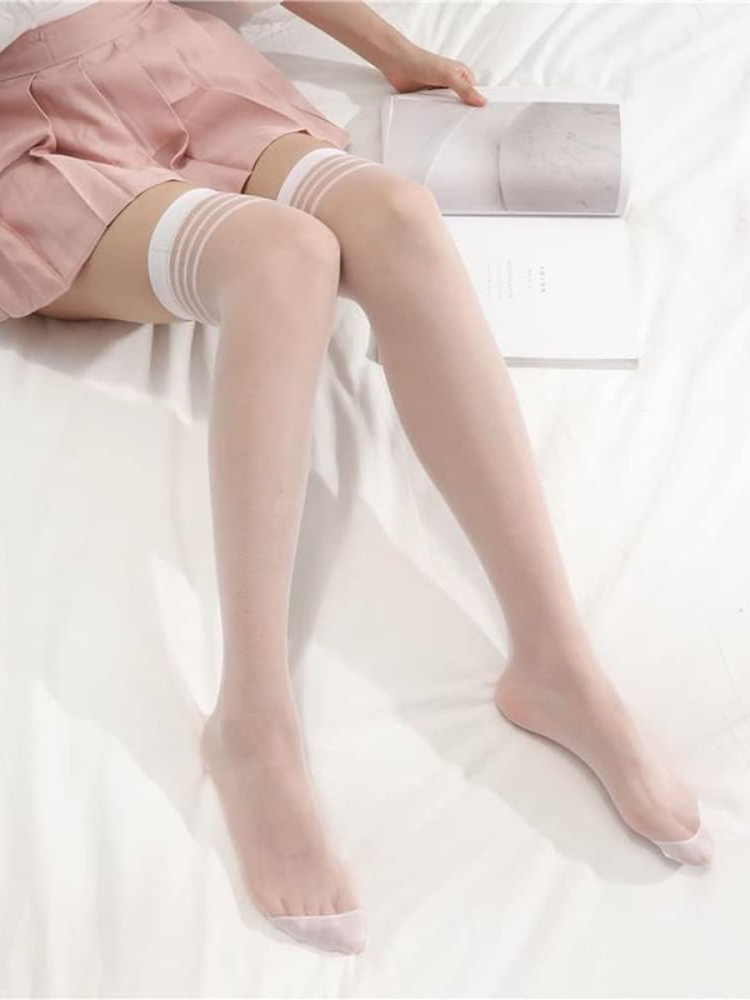 

BAESD Sheer Thigh-High Stretchable Stockings, White