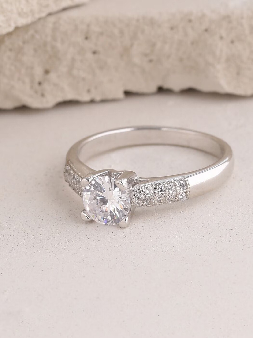 

MYKI Silver-Plated Cubic Zirconia-Studded Ring