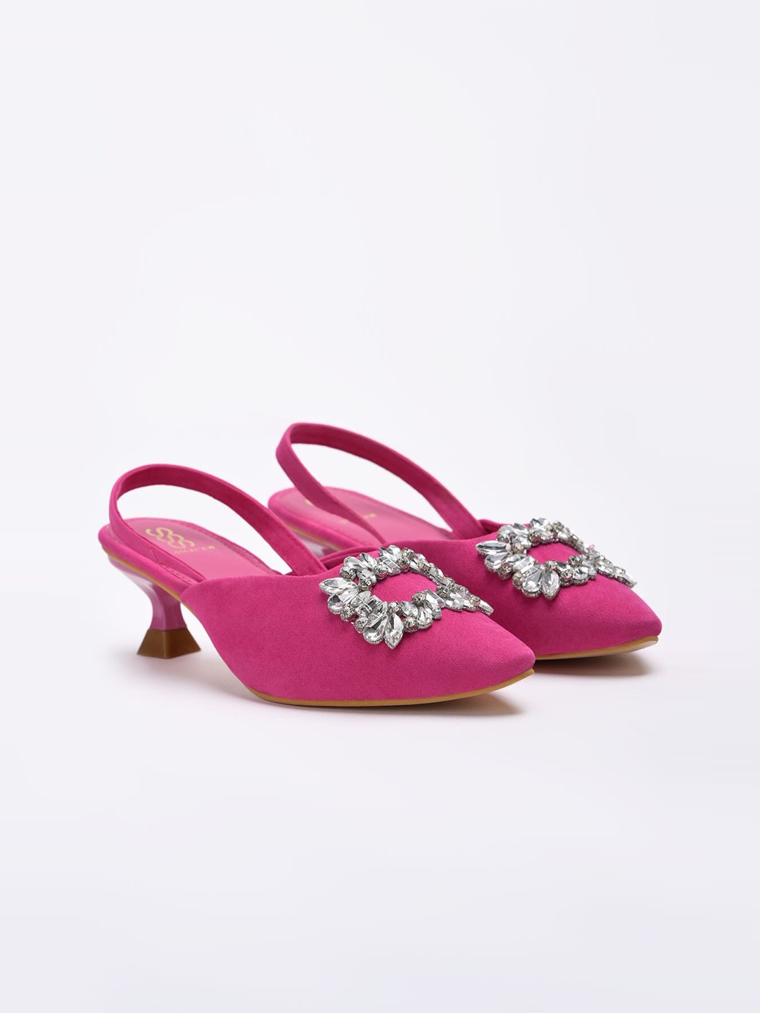 

Street Style Store Embellished Pointed Toe Block Mules With Backstrap, Pink