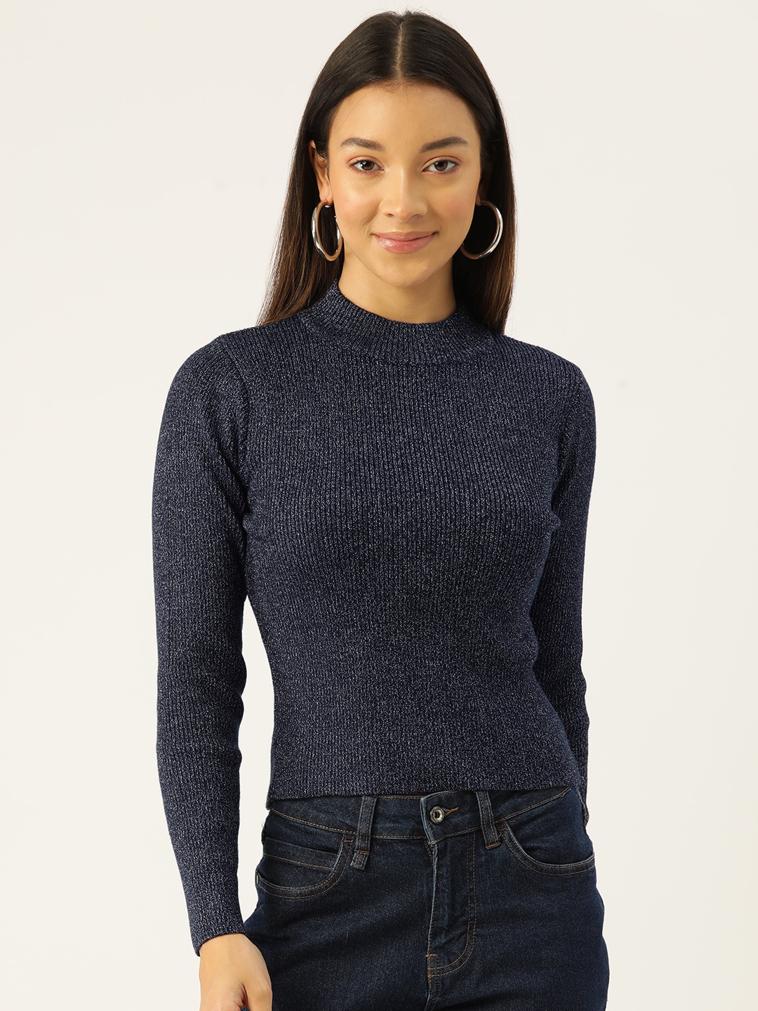 

Madame Solid Shimmer Pullover, Navy blue