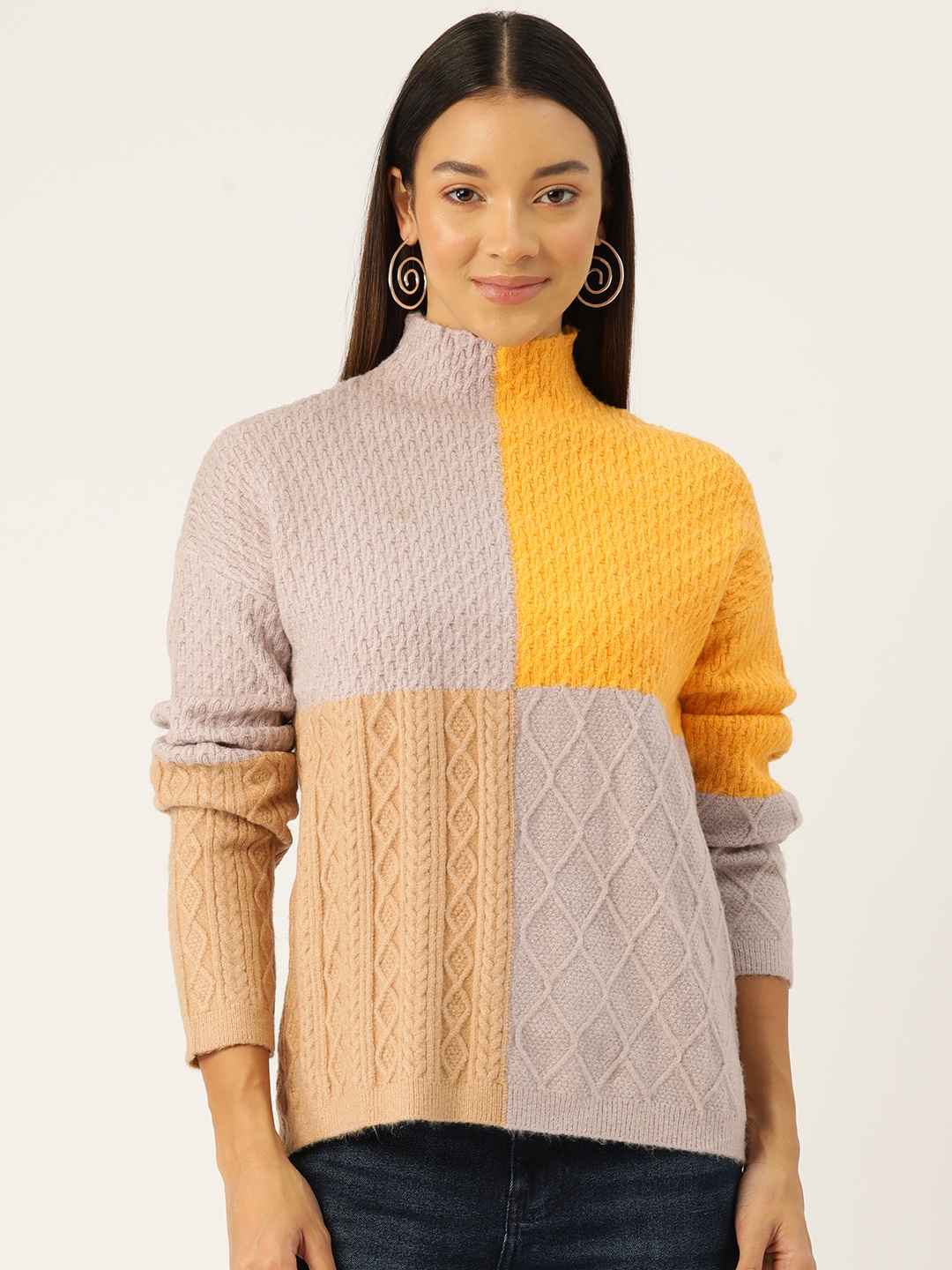 

Madame Cable Knit Colourblocked Pullover, Lavender