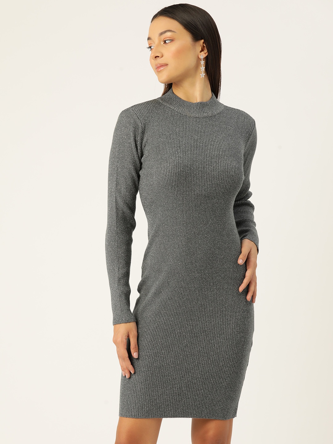 

Madame Cut-Out Back Detail Ribbed Sweater Dress, Grey