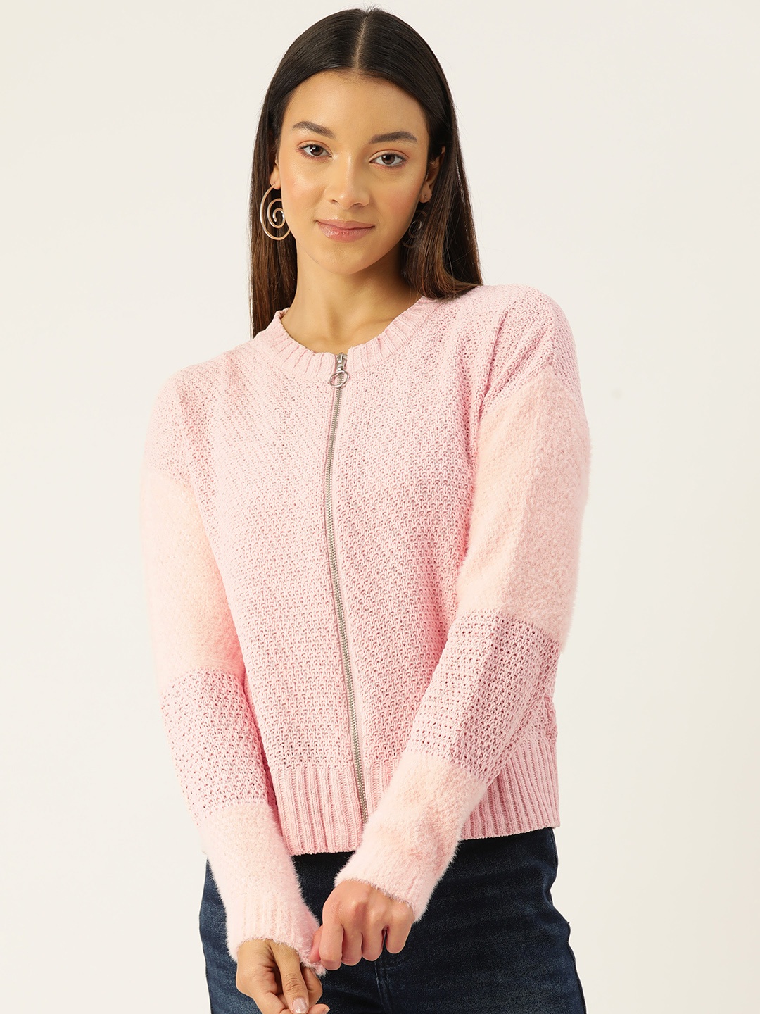 

Madame Shimmery Cardigan with Fuzzy Detail, Peach