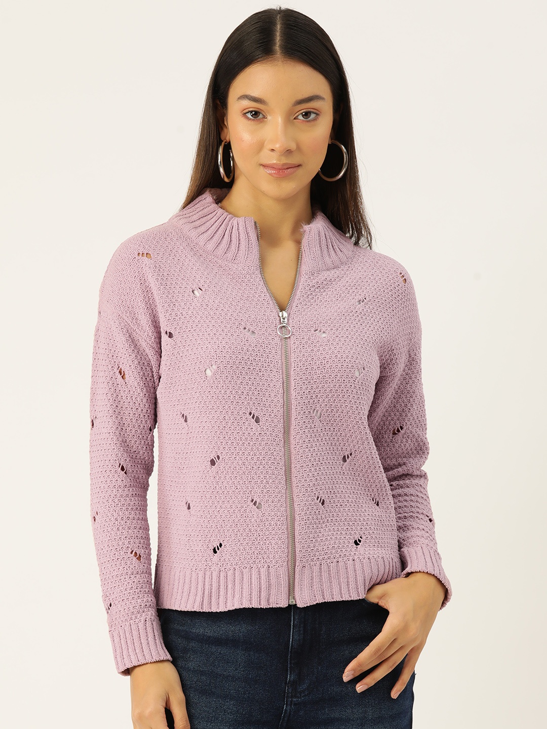 

Madame Self-Design Open Knit Cardigan, Mauve