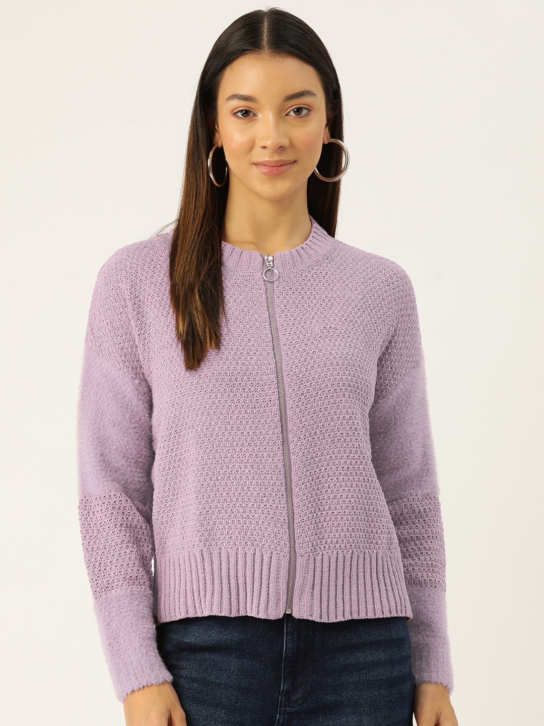 

Madame Shimmery Cardigan with Fuzzy Detail, Lavender