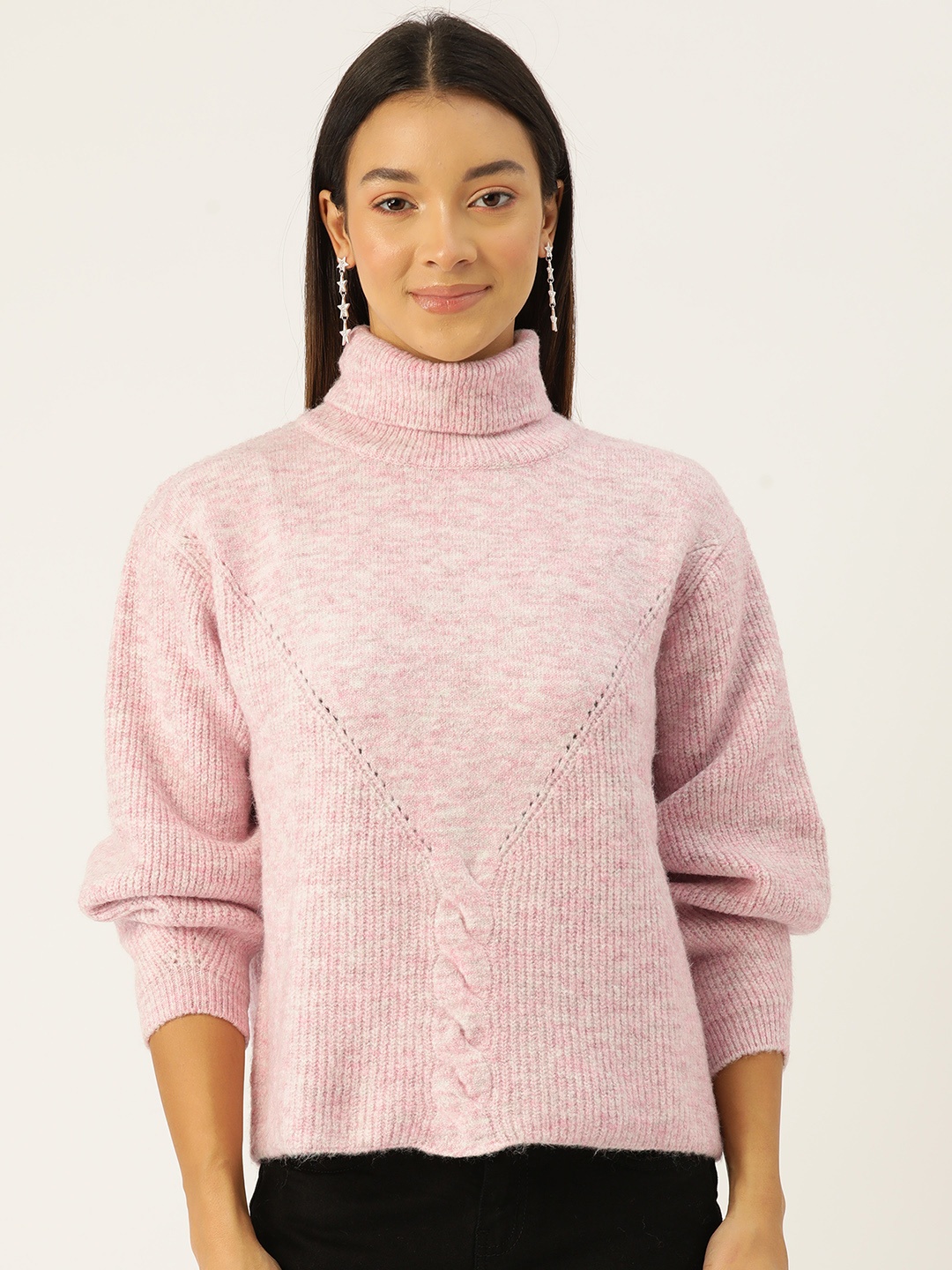 

Madame Women Solid Turtle Neck Pullover, Pink