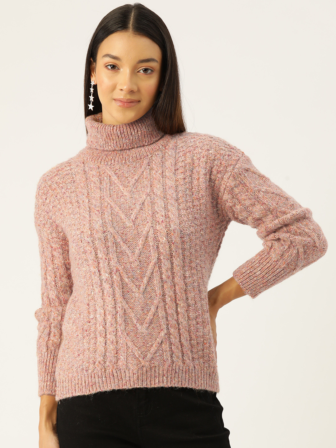 

Madame Turtle Neck Cable Knit Pullover, Rose
