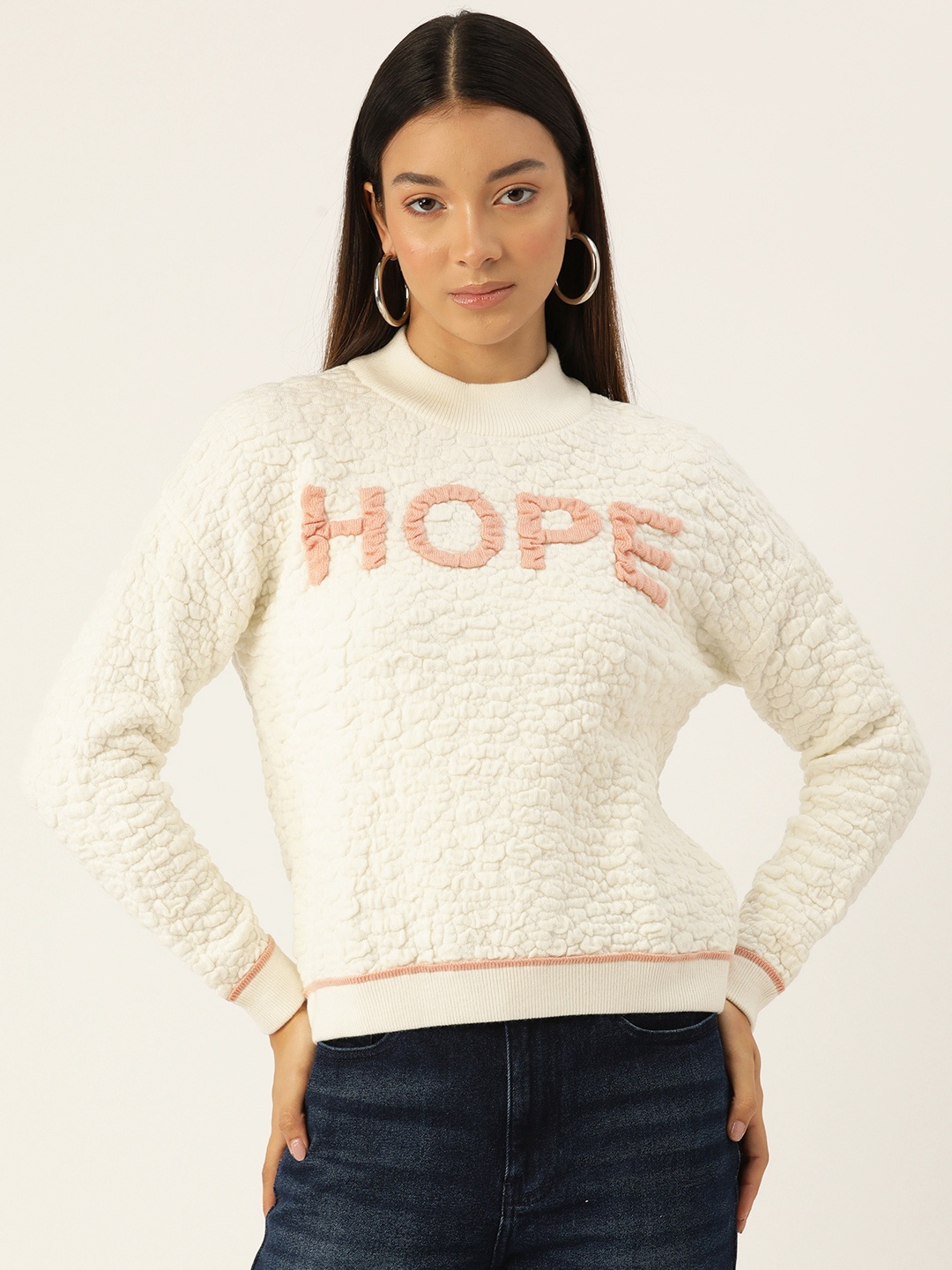 

Madame Typography Textured Pullover, Off white