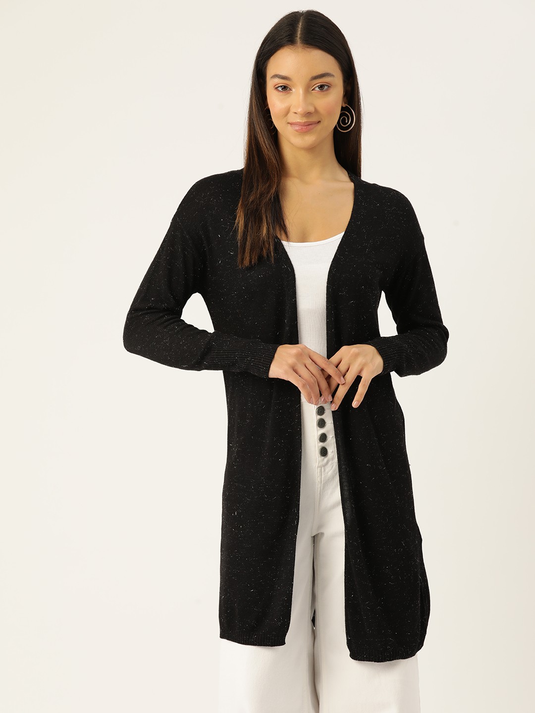

Madame Longline Front-Open Cardigan, Black