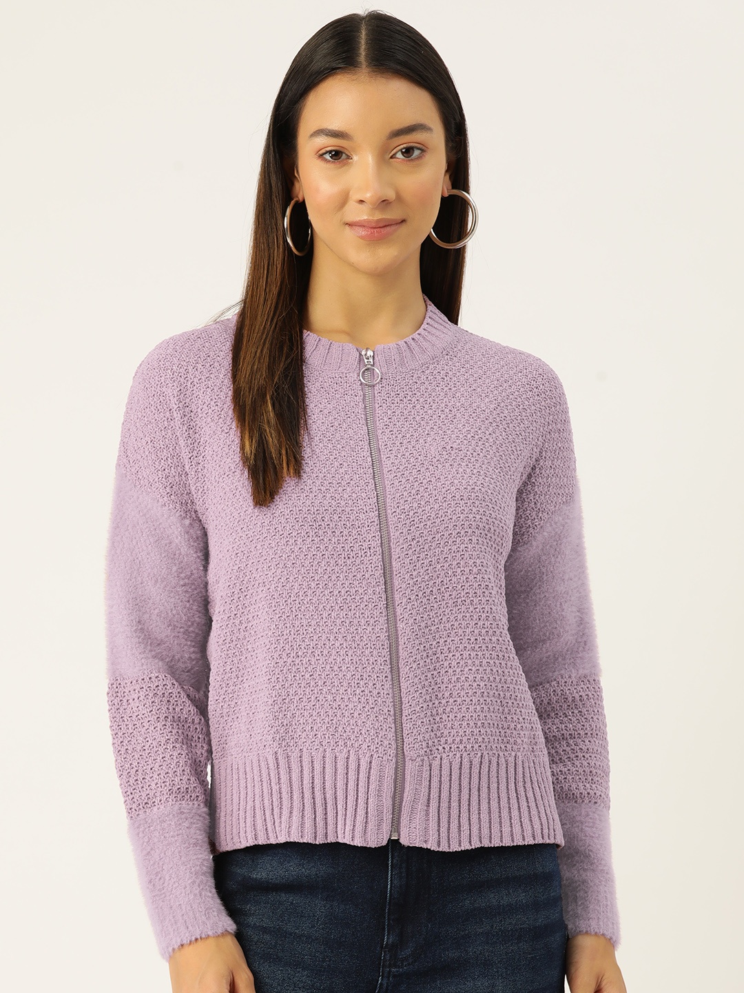 

Madame Shimmery Cardigan with Fuzzy Detail, Lavender