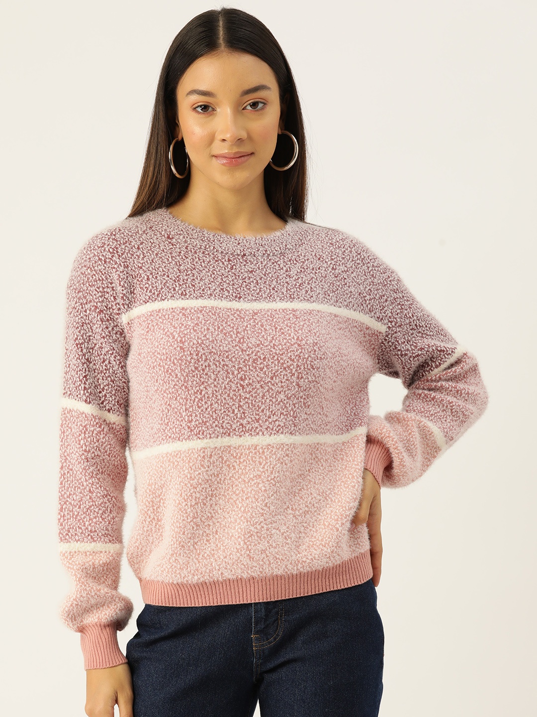 

Madame Colourblocked Fuzzy Pullover, Peach