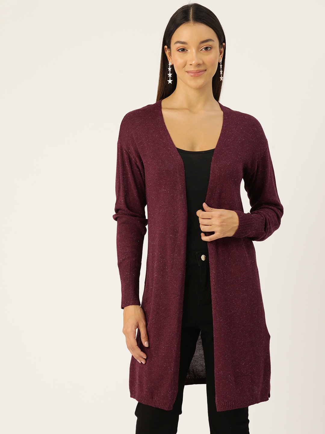 

Madame Women Longline Front-Open Cardigan, Maroon