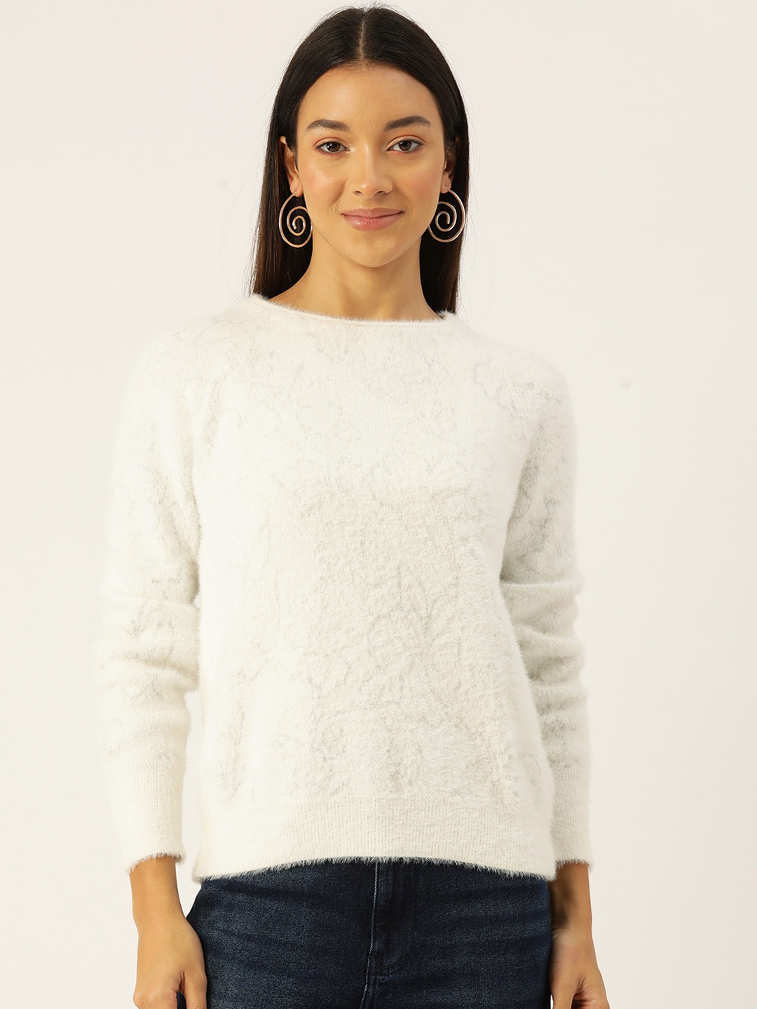 

Madame Shimmery Pullover with Fuzzy Detail, Off white