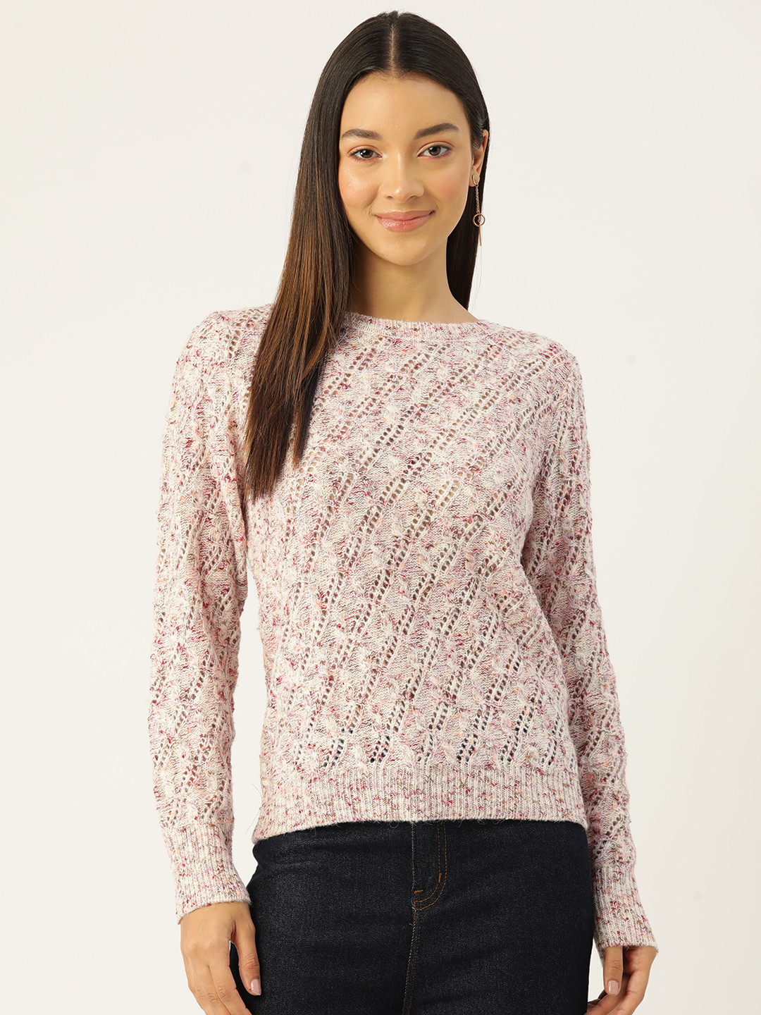 

Madame Women Open-Knit Pullover, Cream