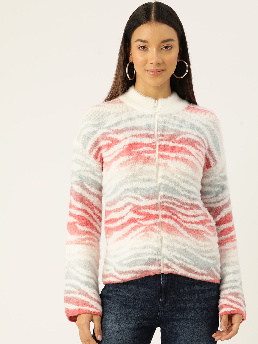 

Madame Abstract Woven Design Cardigan, Off white