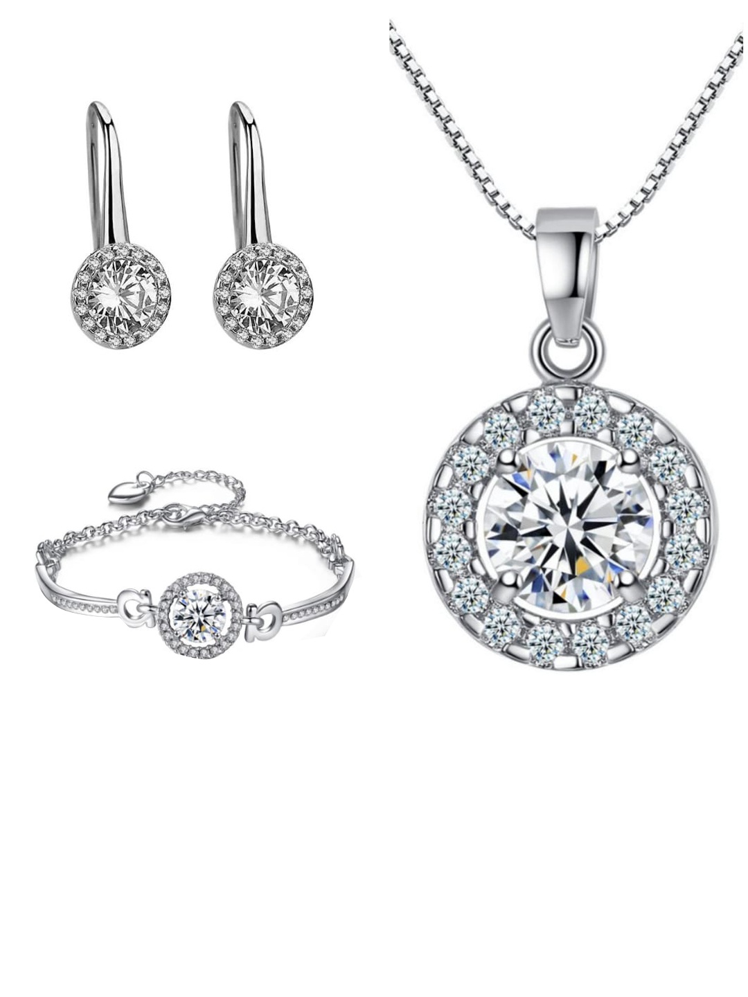 

MYKI Stainless Steel Cubic Zirconia-Studded Jewellery Set, Silver