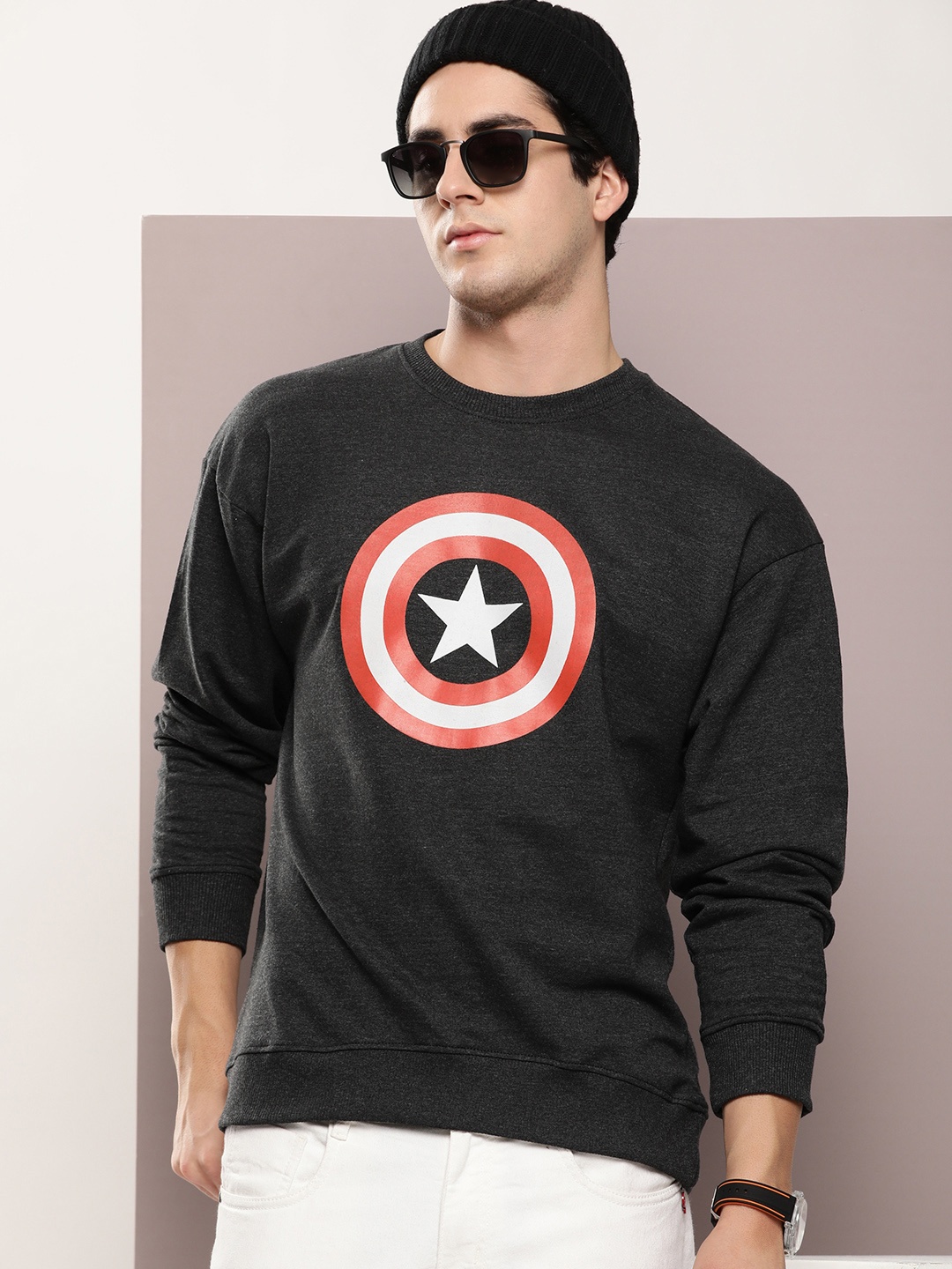 

Kook N Keech Men Graphic Printed Captain America Sweatshirt, Charcoal