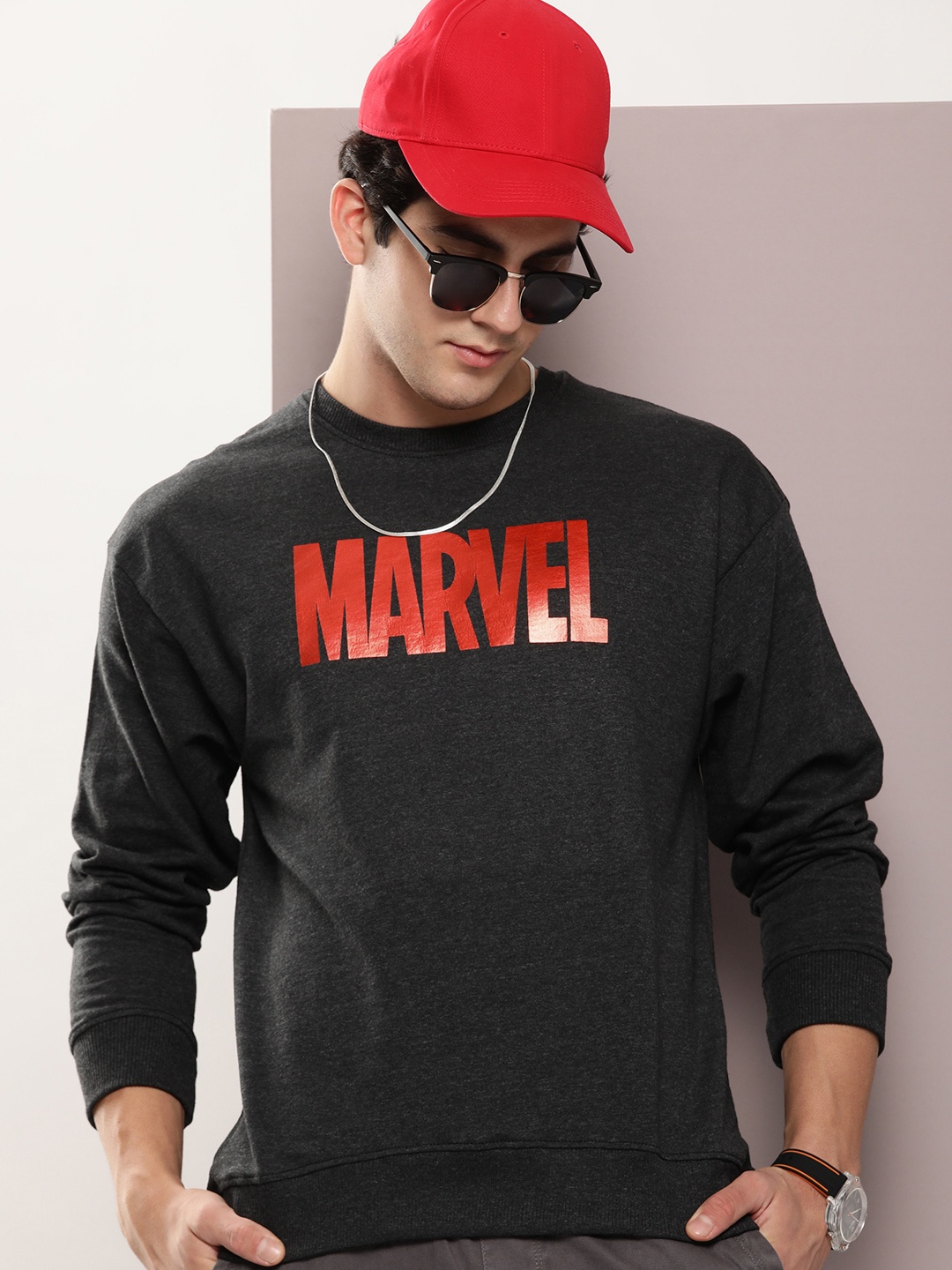 

Kook N Keech Men Typography Printed Marvel Sweatshirt, Charcoal
