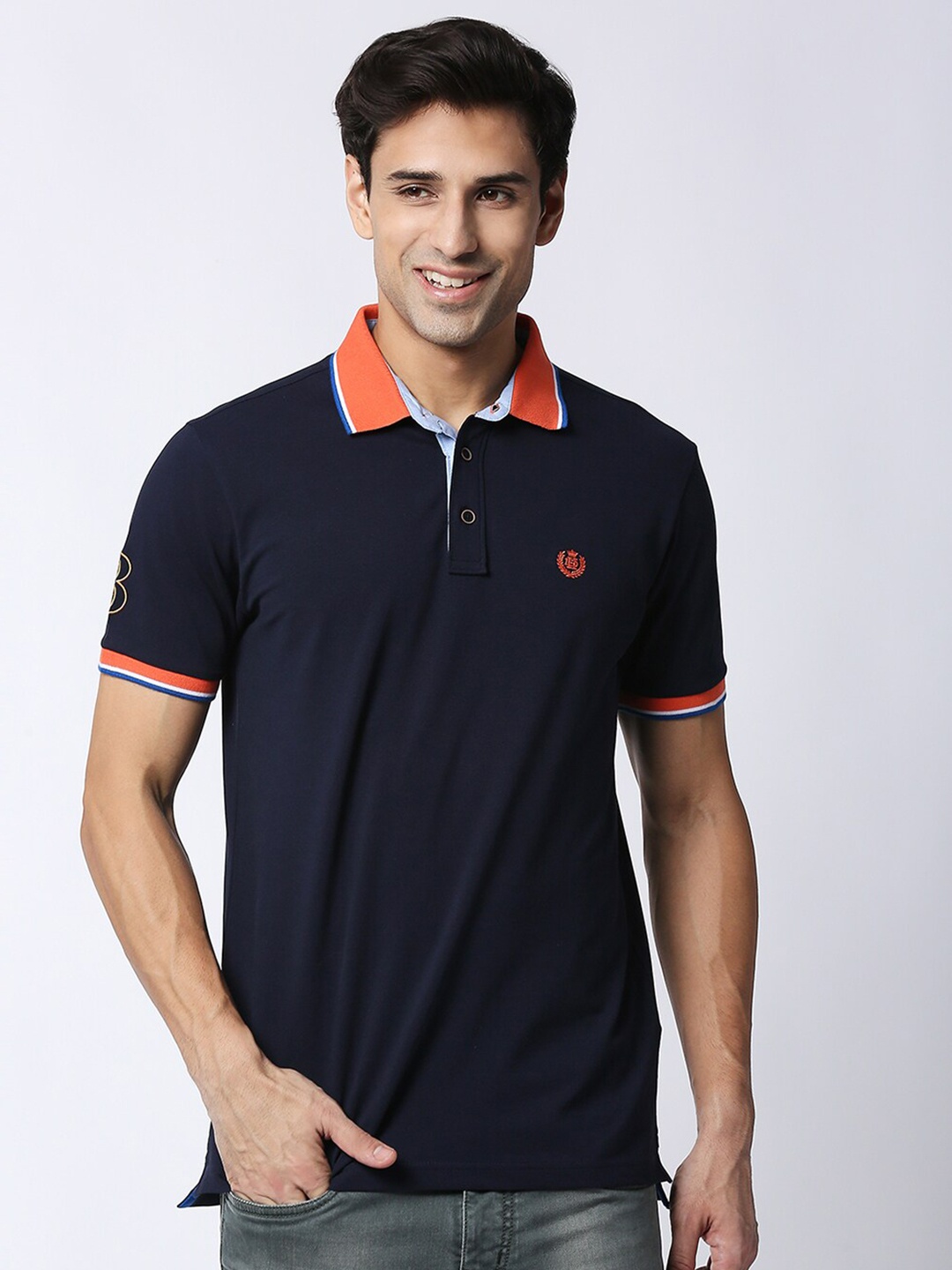 

DRAGON HILL Polo Collar Cotton Slim Fit T-shirt, Navy blue