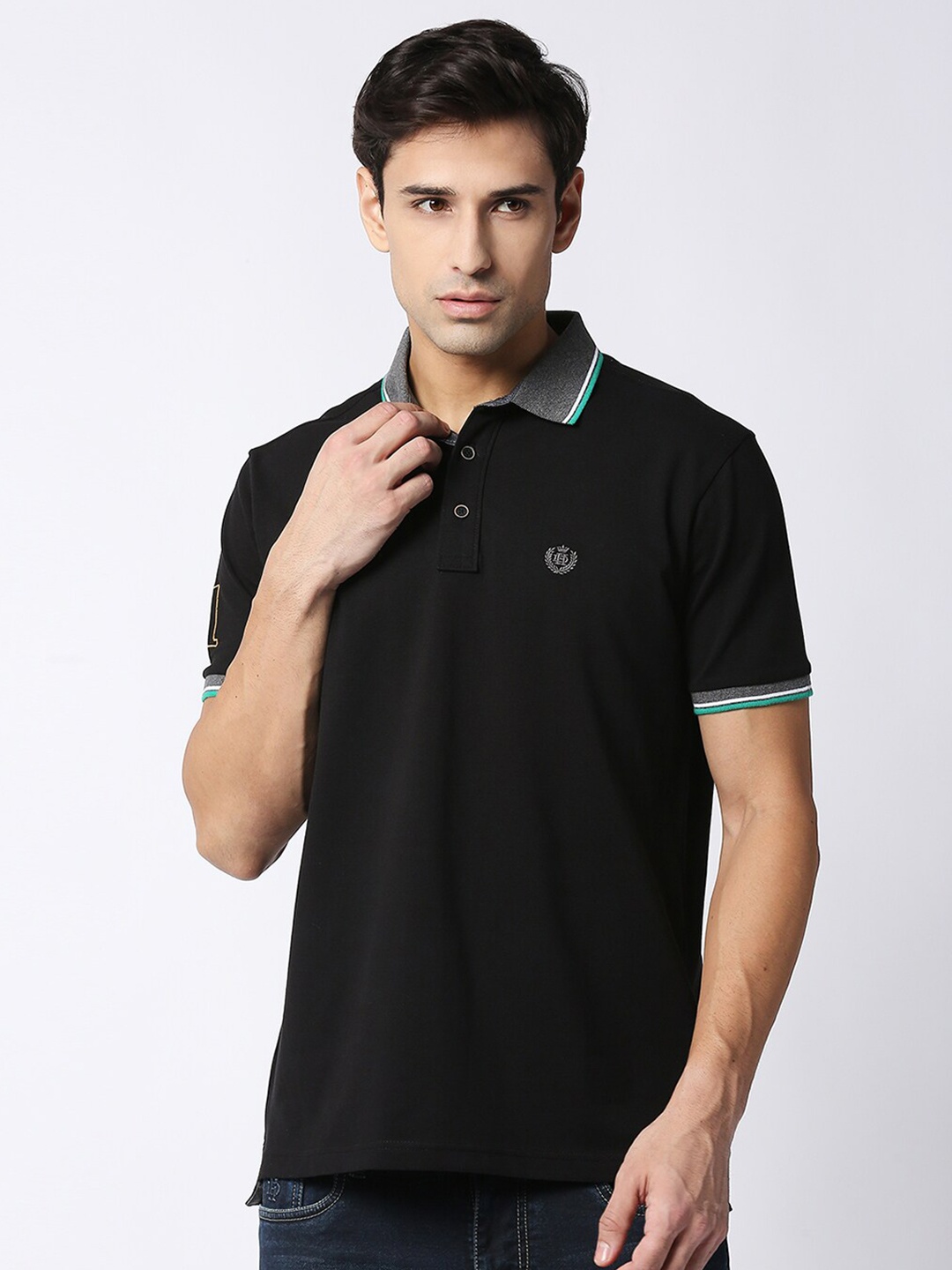 

DRAGON HILL Polo Collar Cotton Slim Fit T-shirt, Black